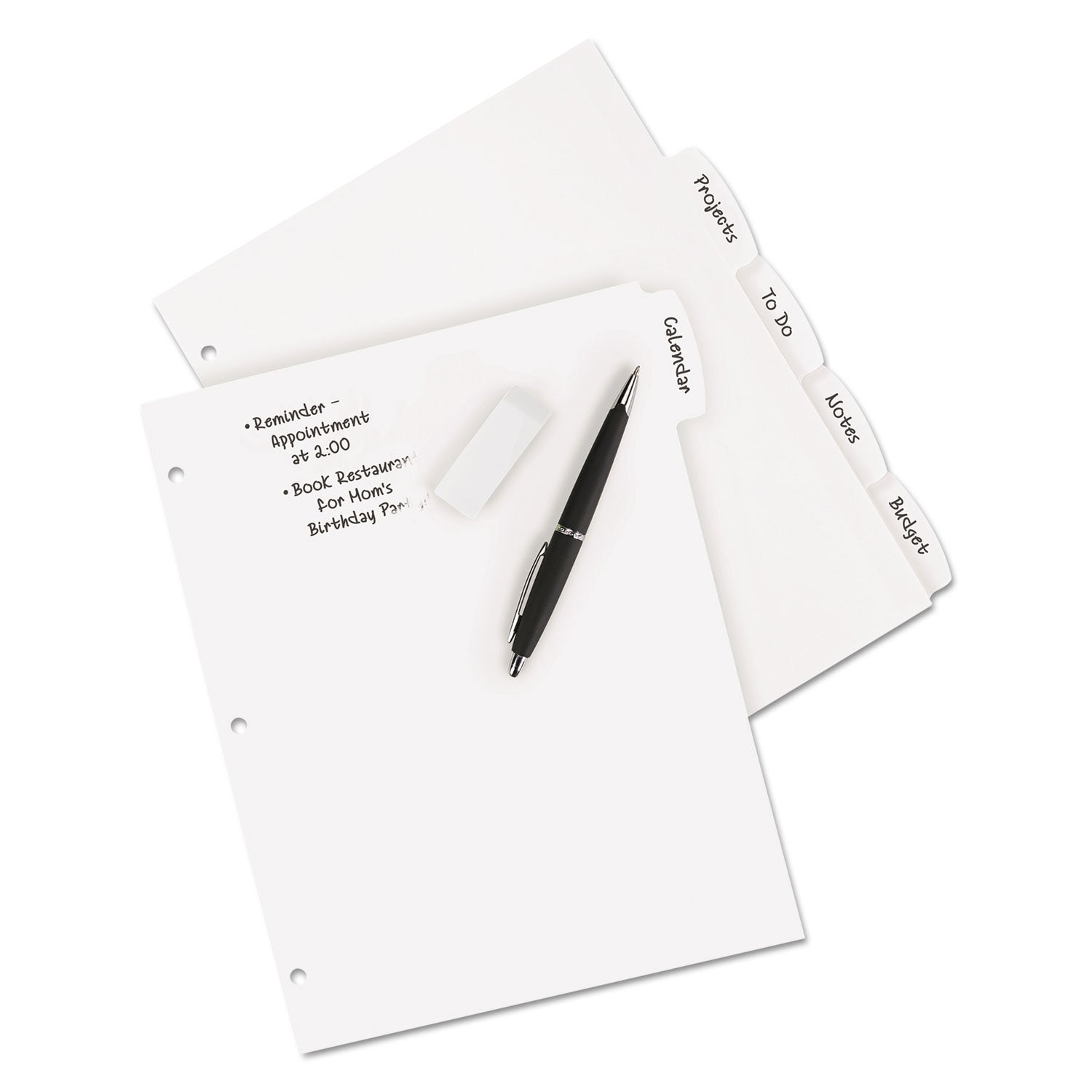 Write and Erase Big Tab Durable Plastic Dividers, 3-Hole Punched, 5-Tab, 11 x 8.5, White, 1 Set