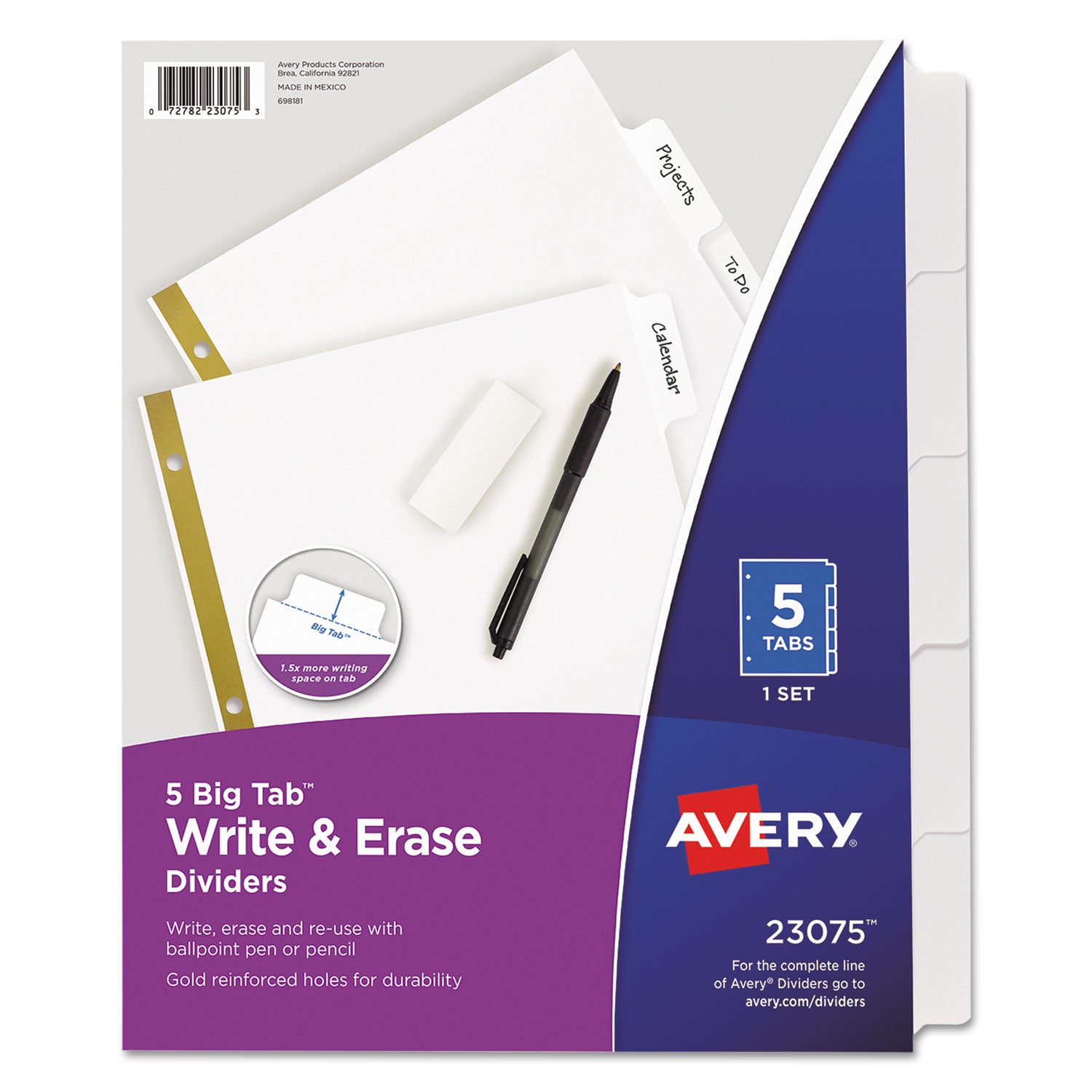 Write and Erase Big Tab Paper Dividers, 5-Tab, 11 x 8.5, White, White Tabs, 1 Set - 