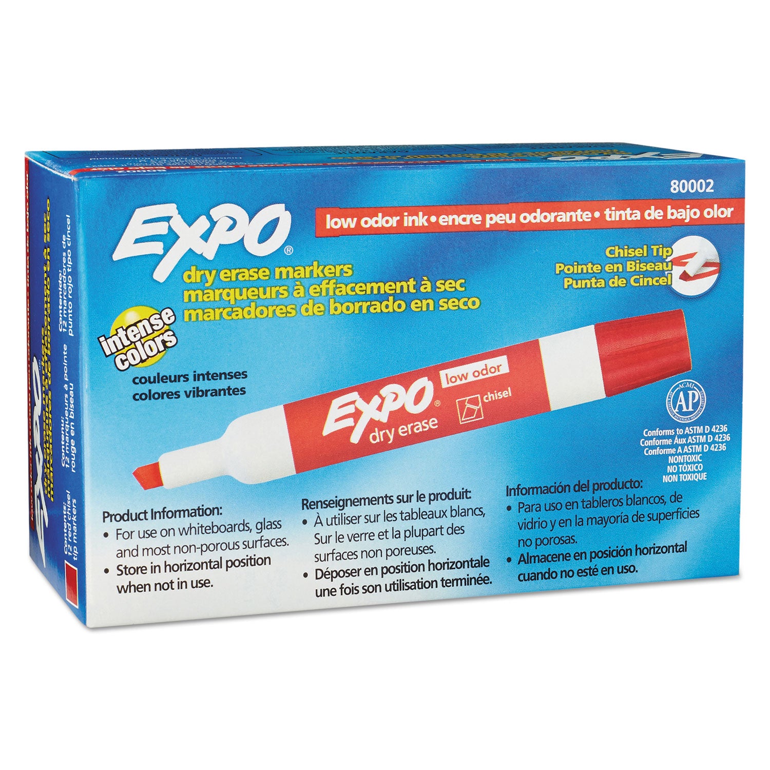 Low-Odor Dry-Erase Marker, Broad Chisel Tip, Red, Dozen - 