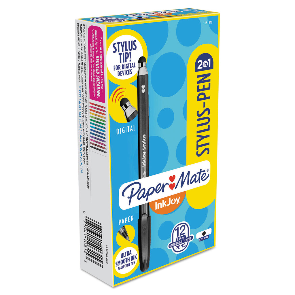 inkjoy-100-ballpoint-pen-stylus-stick-medium-1-mm-black-ink-black-barrel-dozen_pap1951348 - 2
