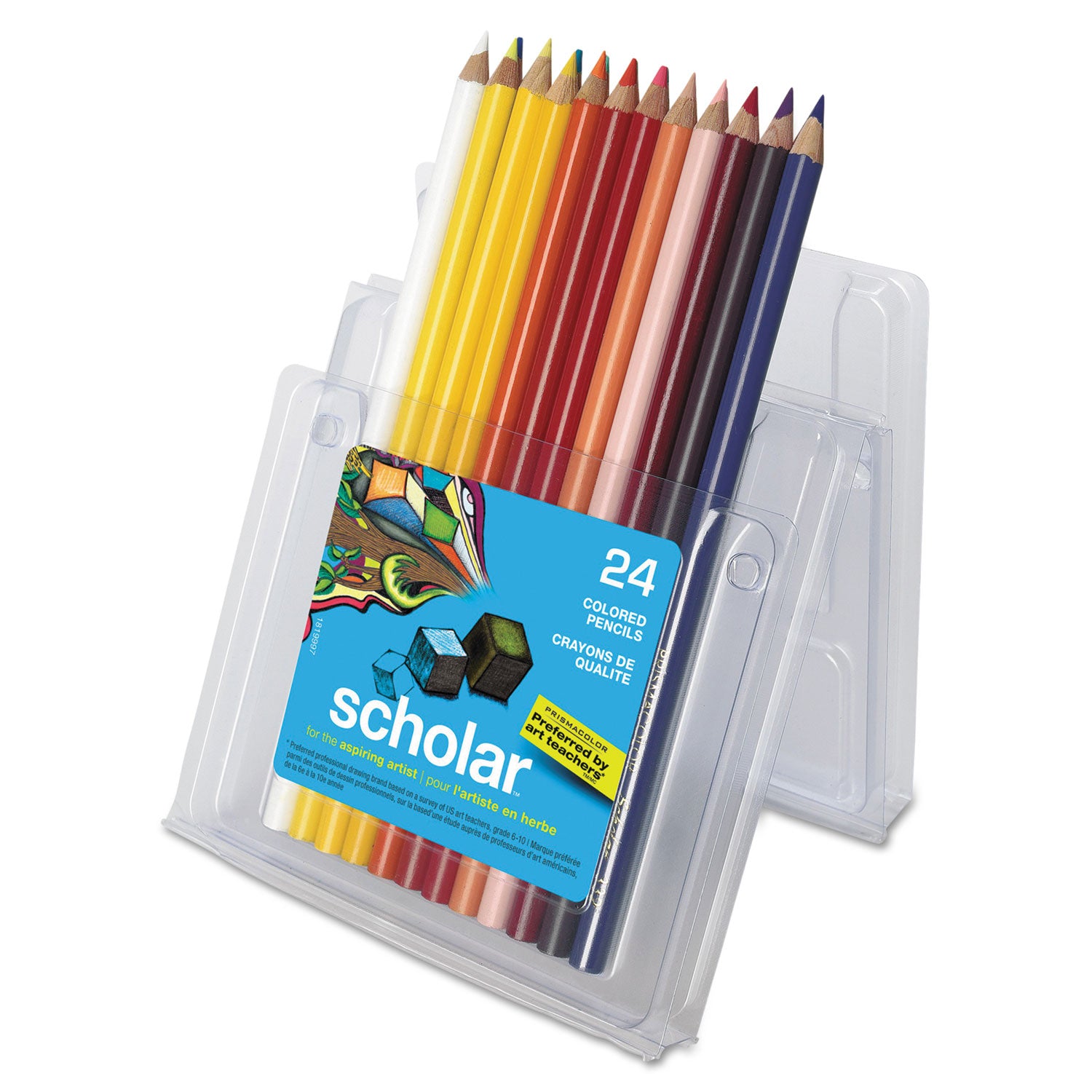 Scholar Colored Pencil Set, 3 mm, 2B, Assorted Lead and Barrel Colors, 24/Pack - 