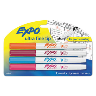 Low-Odor Dry-Erase Marker, Extra-Fine Bullet Tip, Assorted Colors, 4/Set - 