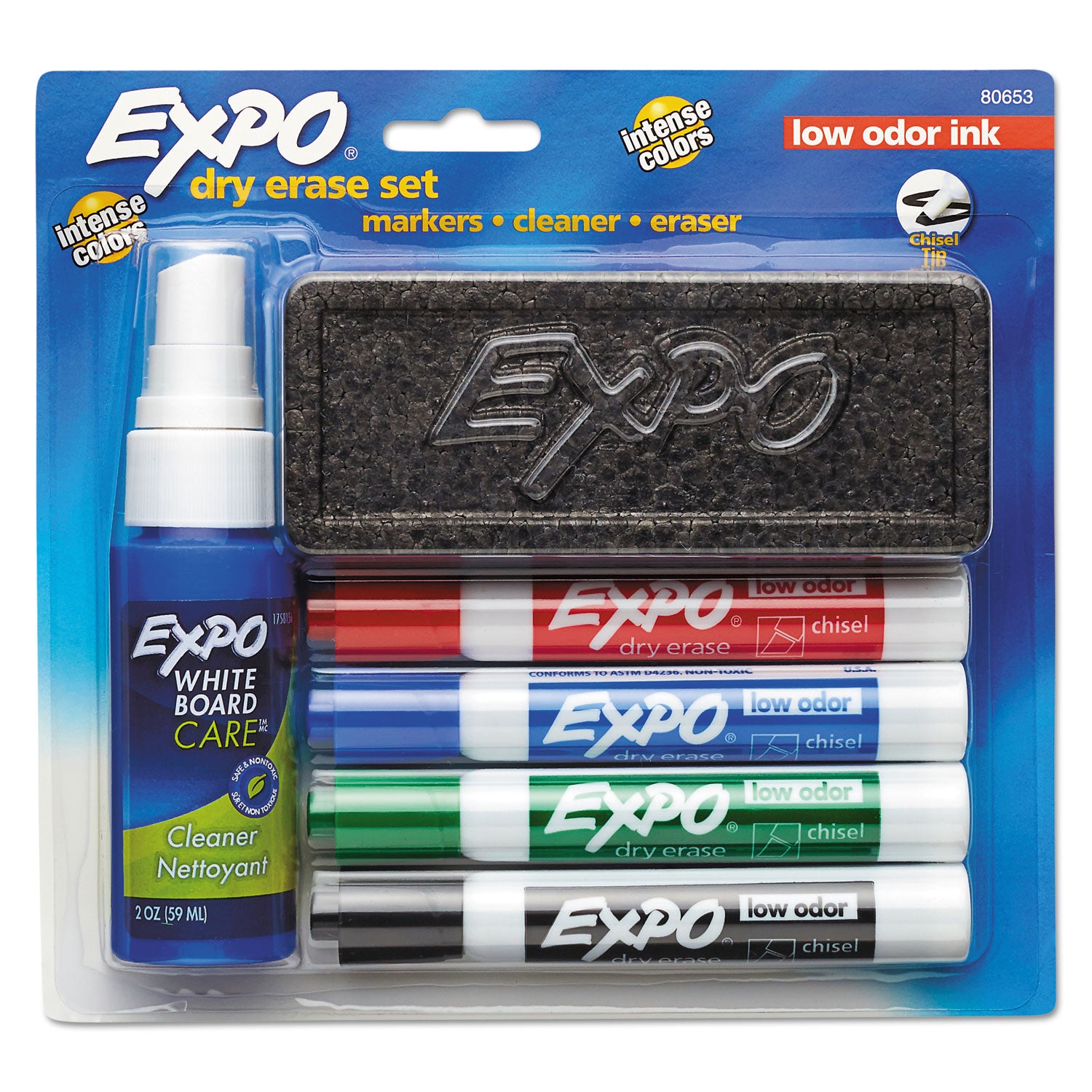 Low-Odor Dry Erase Marker Starter Set, Broad Chisel Tip, Assorted Colors, 4/Set - 