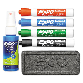Low-Odor Dry Erase Marker Starter Set, Broad Chisel Tip, Assorted Colors, 4/Set