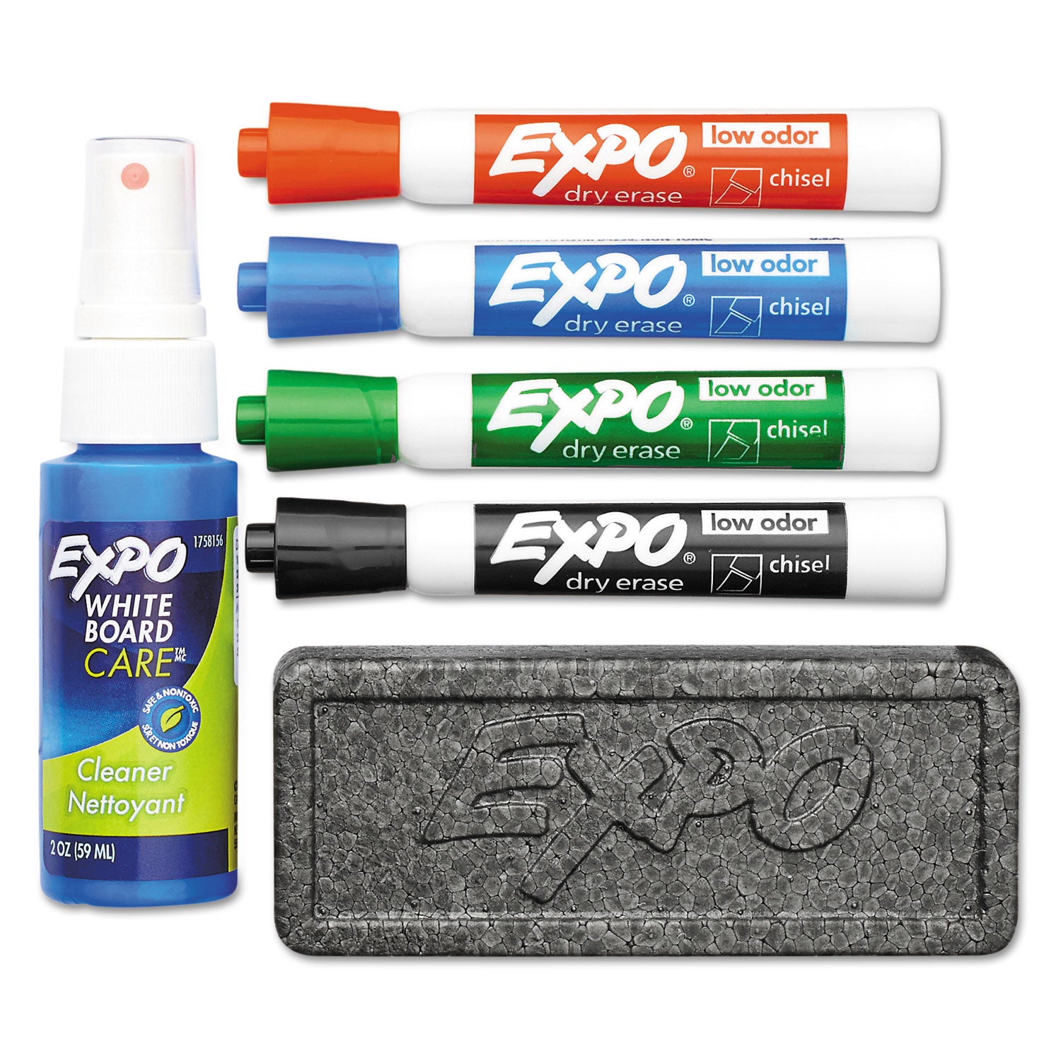 Low-Odor Dry Erase Marker Starter Set, Broad Chisel Tip, Assorted Colors, 4/Set