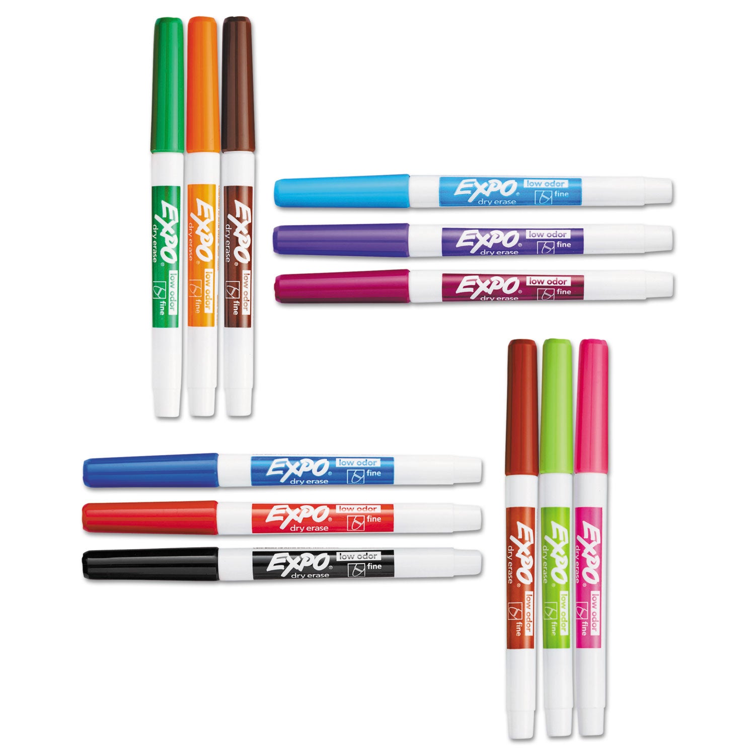 Low-Odor Dry-Erase Marker, Fine Bullet Tip, Assorted Colors, 12/Set - 