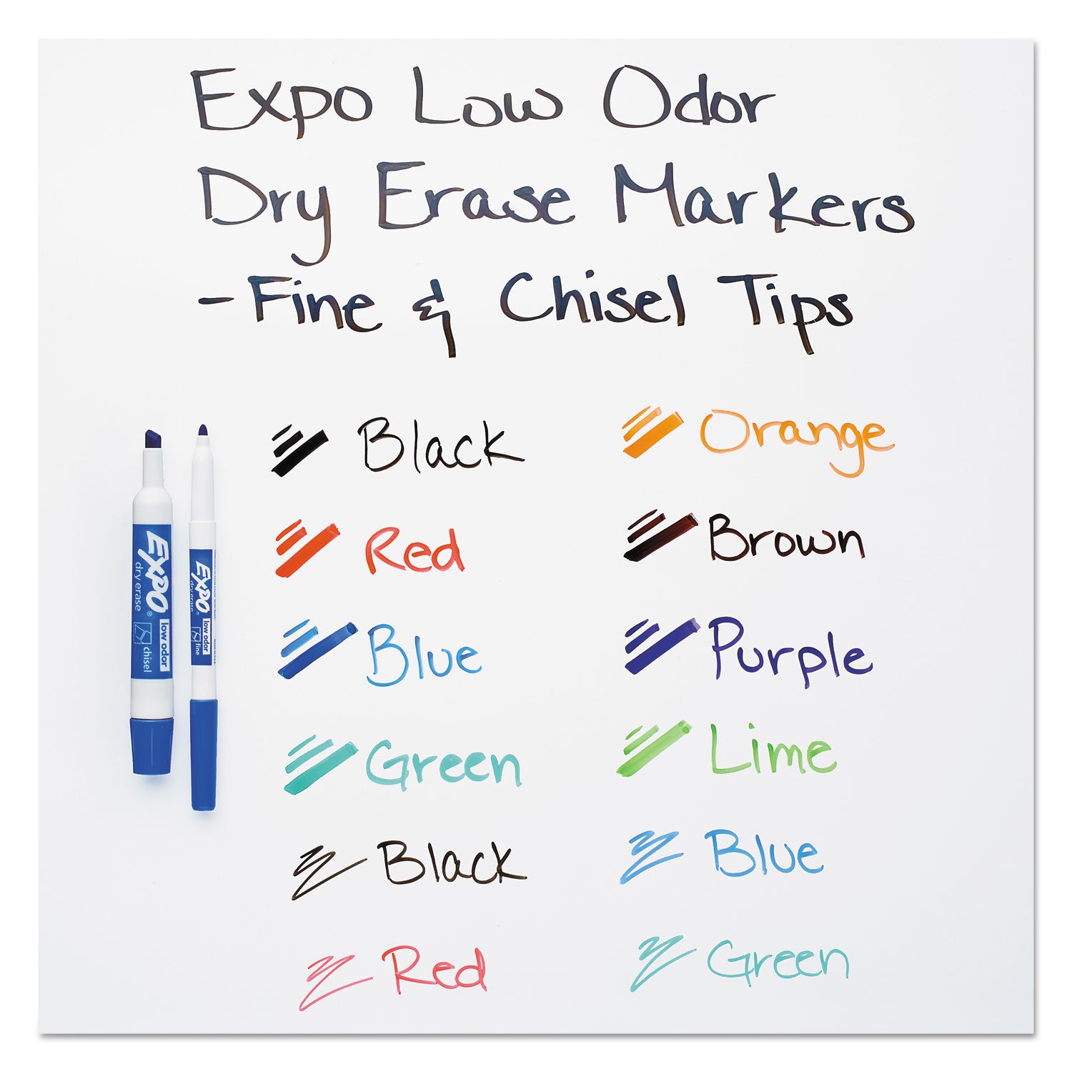 Low-Odor Dry Erase Marker, Eraser and Cleaner Kit, Medium Assorted Tips, Assorted Colors, 12/Set - 