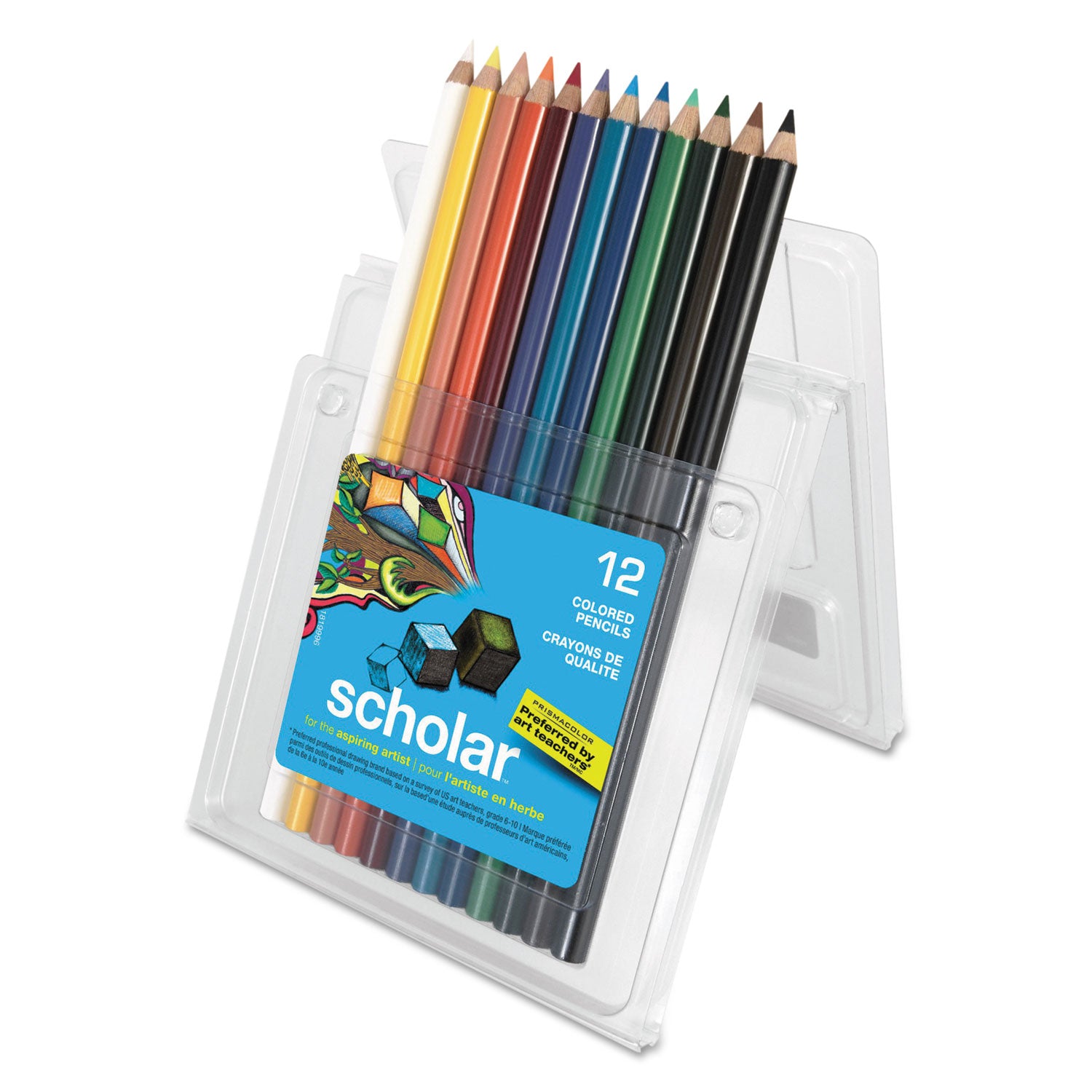 Scholar Colored Pencil Set, 3 mm, 2B, Assorted Lead and Barrel Colors, Dozen - 