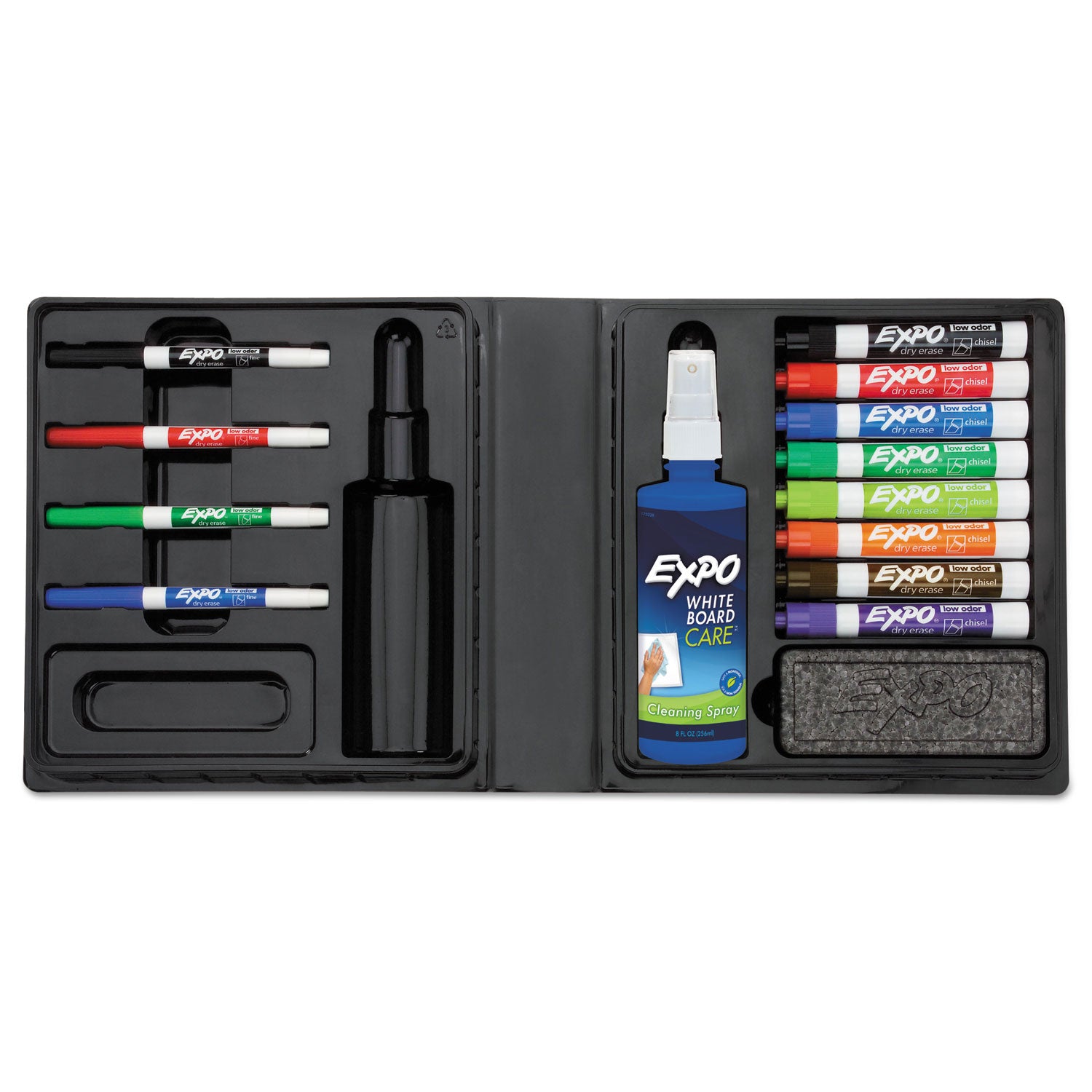 Low-Odor Dry Erase Marker, Eraser and Cleaner Kit, Medium Assorted Tips, Assorted Colors, 12/Set - 