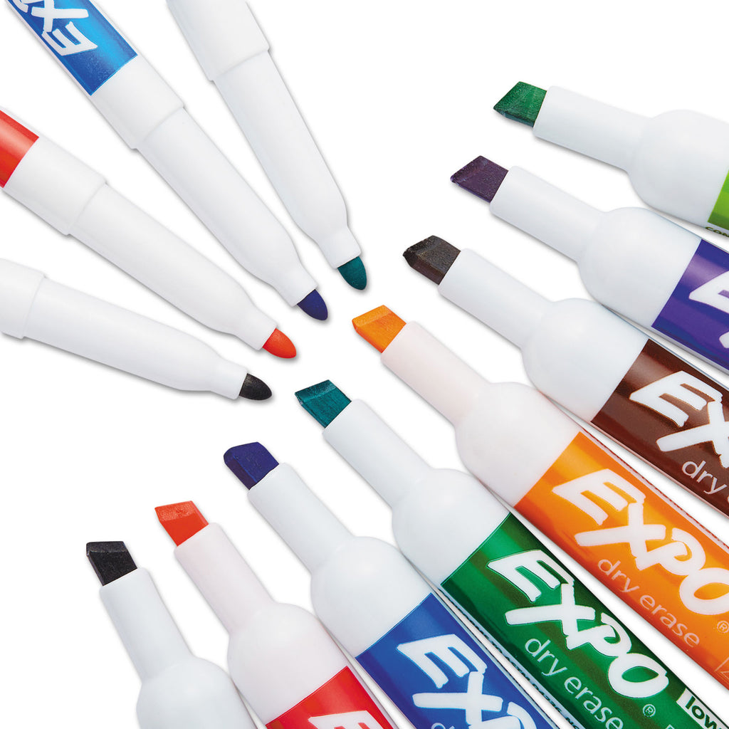 Low-Odor Dry Erase Marker, Eraser and Cleaner Kit, Medium Assorted Tips, Assorted Colors, 12/Set