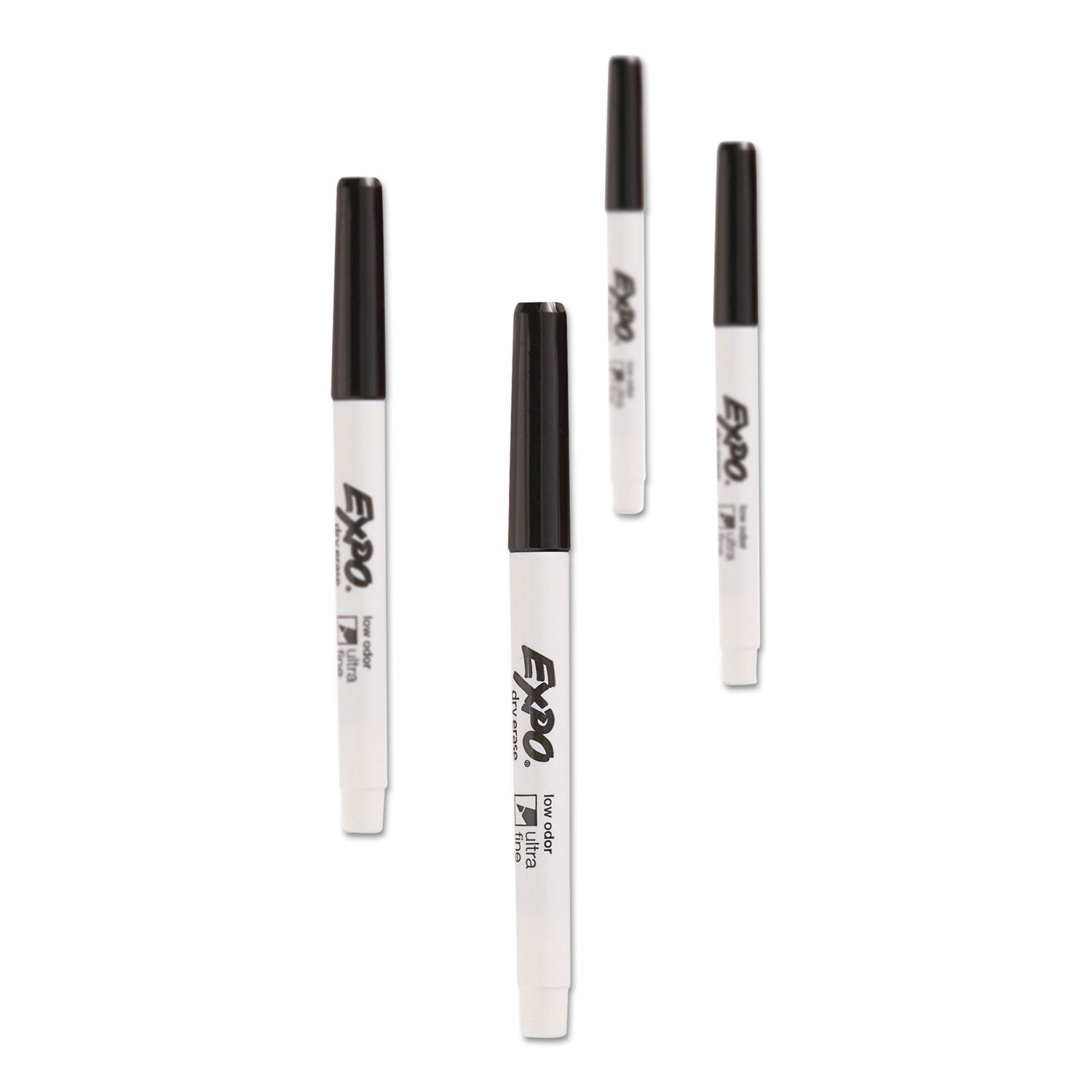 Low-Odor Dry-Erase Marker, Extra-Fine Bullet Tip, Black, 4/Pack - 