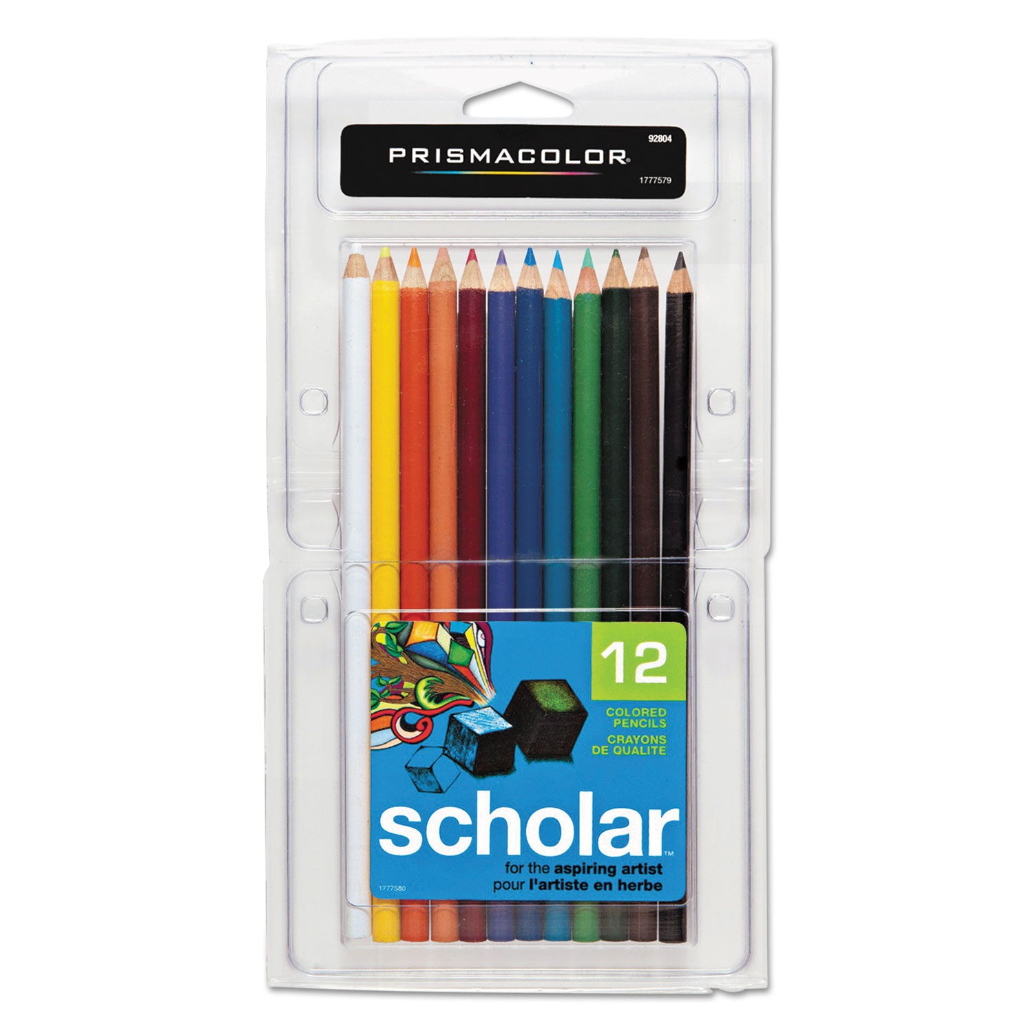 Scholar Colored Pencil Set, 3 mm, 2B, Assorted Lead and Barrel Colors, Dozen - 