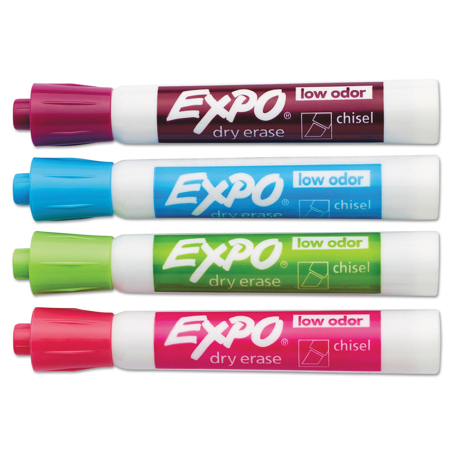 Low-Odor Dry-Erase Marker, Broad Chisel Tip, Assorted Pastel Colors, 4/Set - 