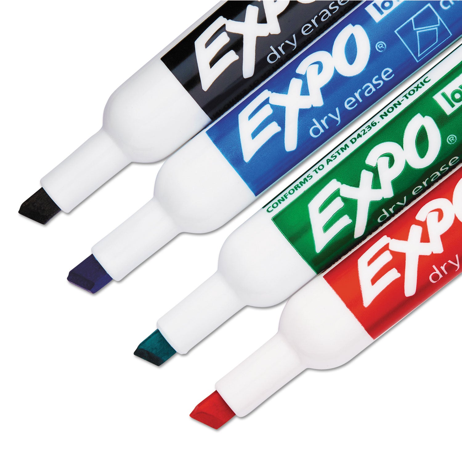 Low-Odor Dry-Erase Marker, Broad Chisel Tip, Assorted Colors, 4/Set - 