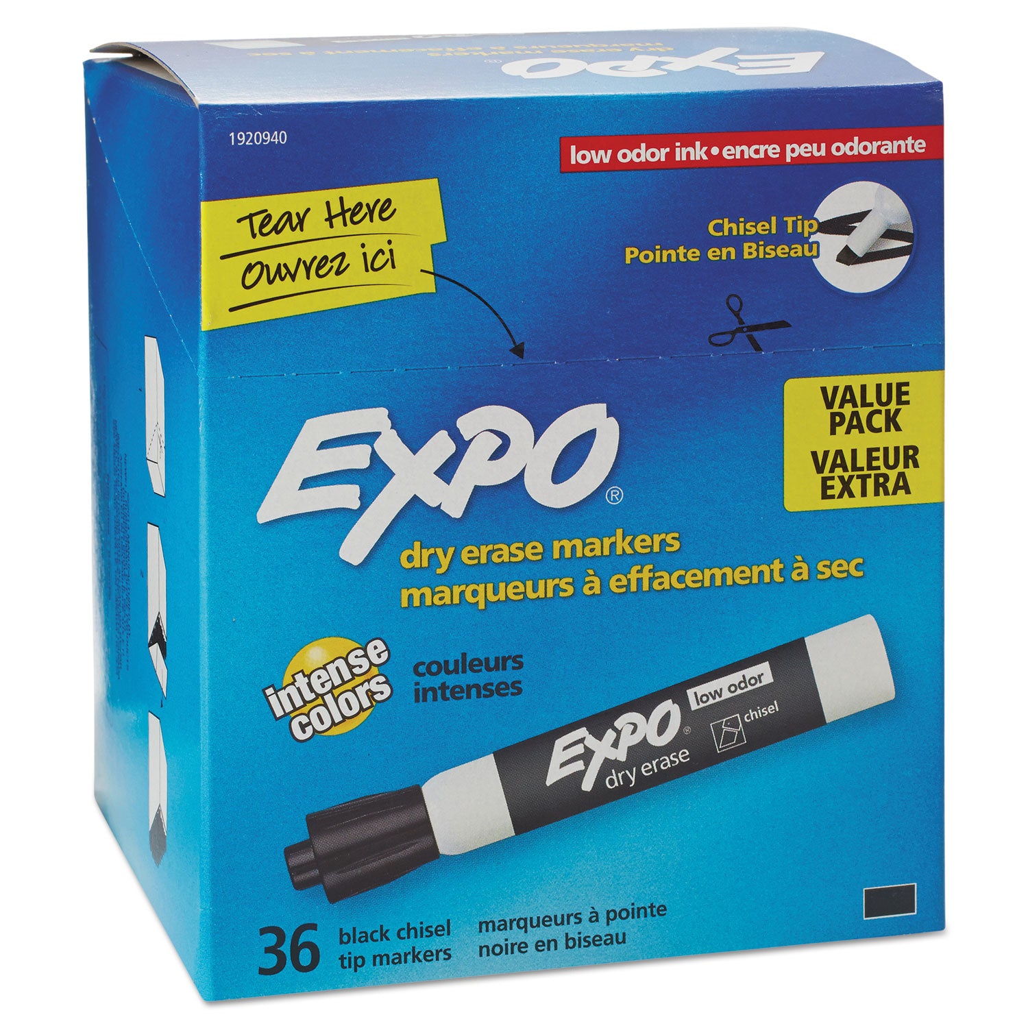 Low-Odor Dry-Erase Marker Value Pack, Broad Chisel Tip, Black, 36/Box - 