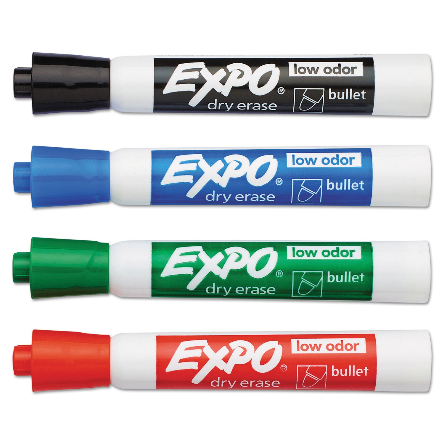 Low-Odor Dry-Erase Marker, Medium Bullet Tip, Assorted Colors, 4/Set - 