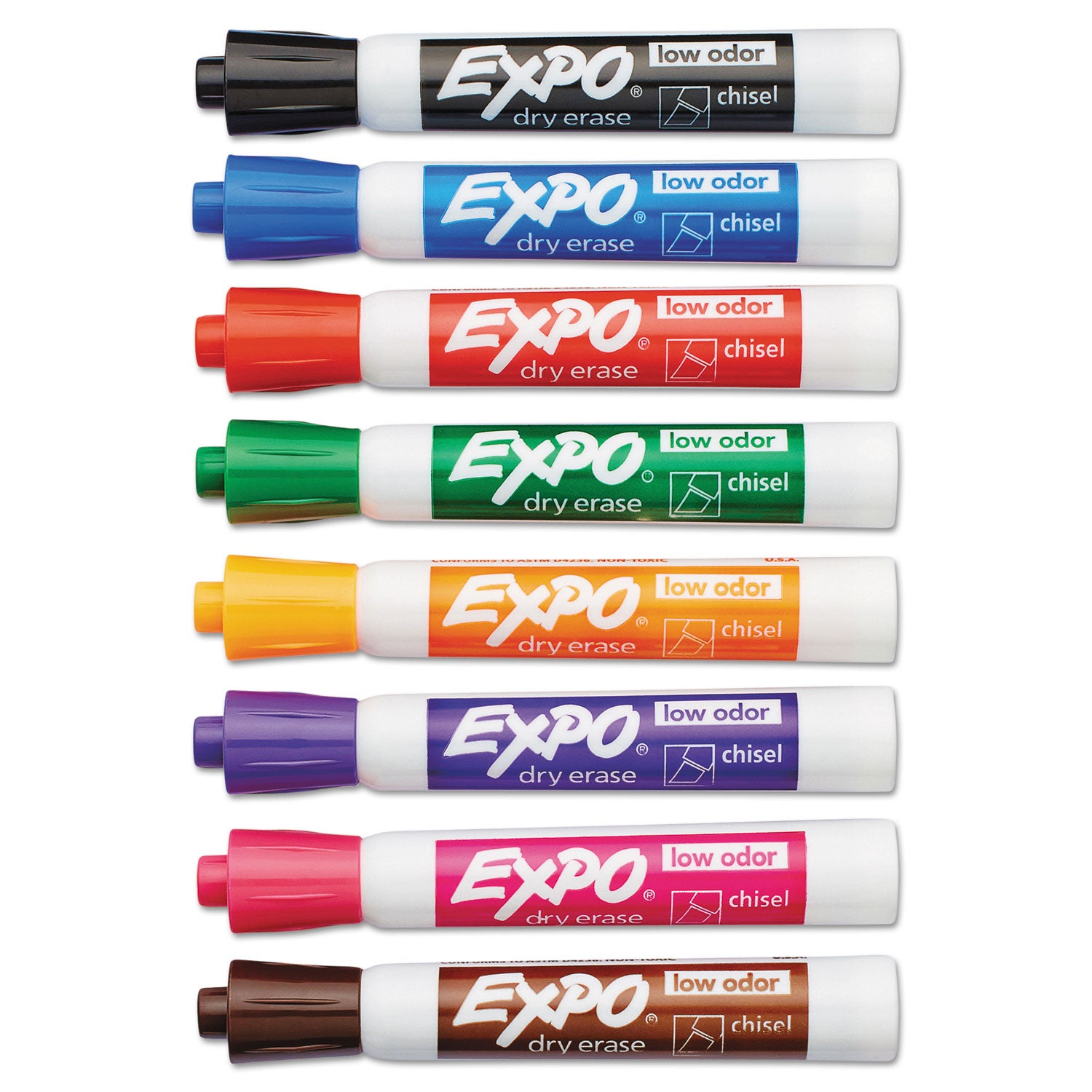 Low-Odor Dry-Erase Marker, Broad Chisel Tip, Assorted Colors, 8/Set - 