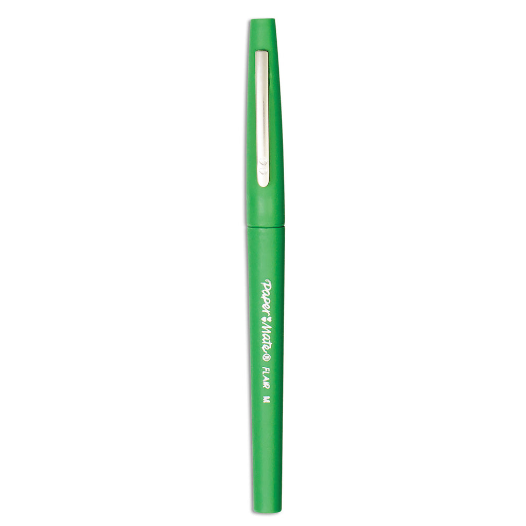 Point Guard Flair Felt Tip Porous Point Pen, Stick, Medium 0.7 mm, Green Ink, Green Barrel, Dozen