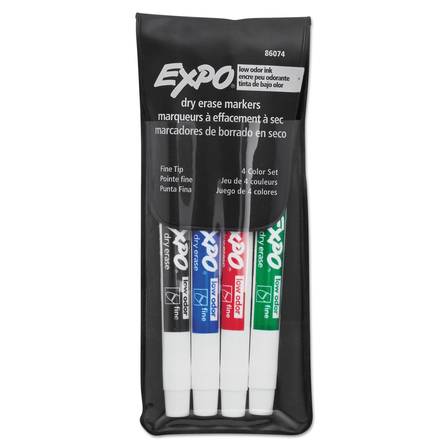 Low-Odor Dry-Erase Marker, Fine Bullet Tip, Assorted Colors, 4/Set - 