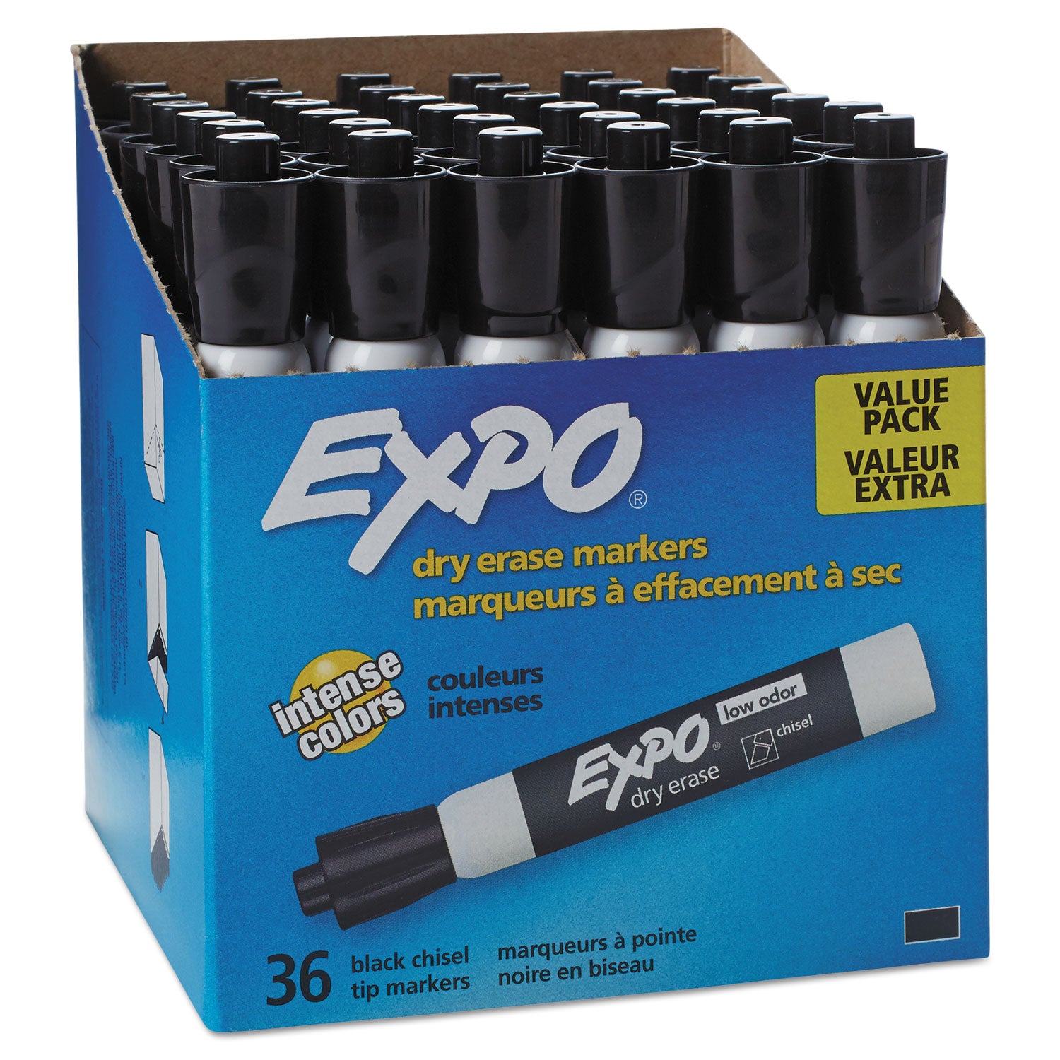 Low-Odor Dry-Erase Marker Value Pack, Broad Chisel Tip, Black, 36/Box - 