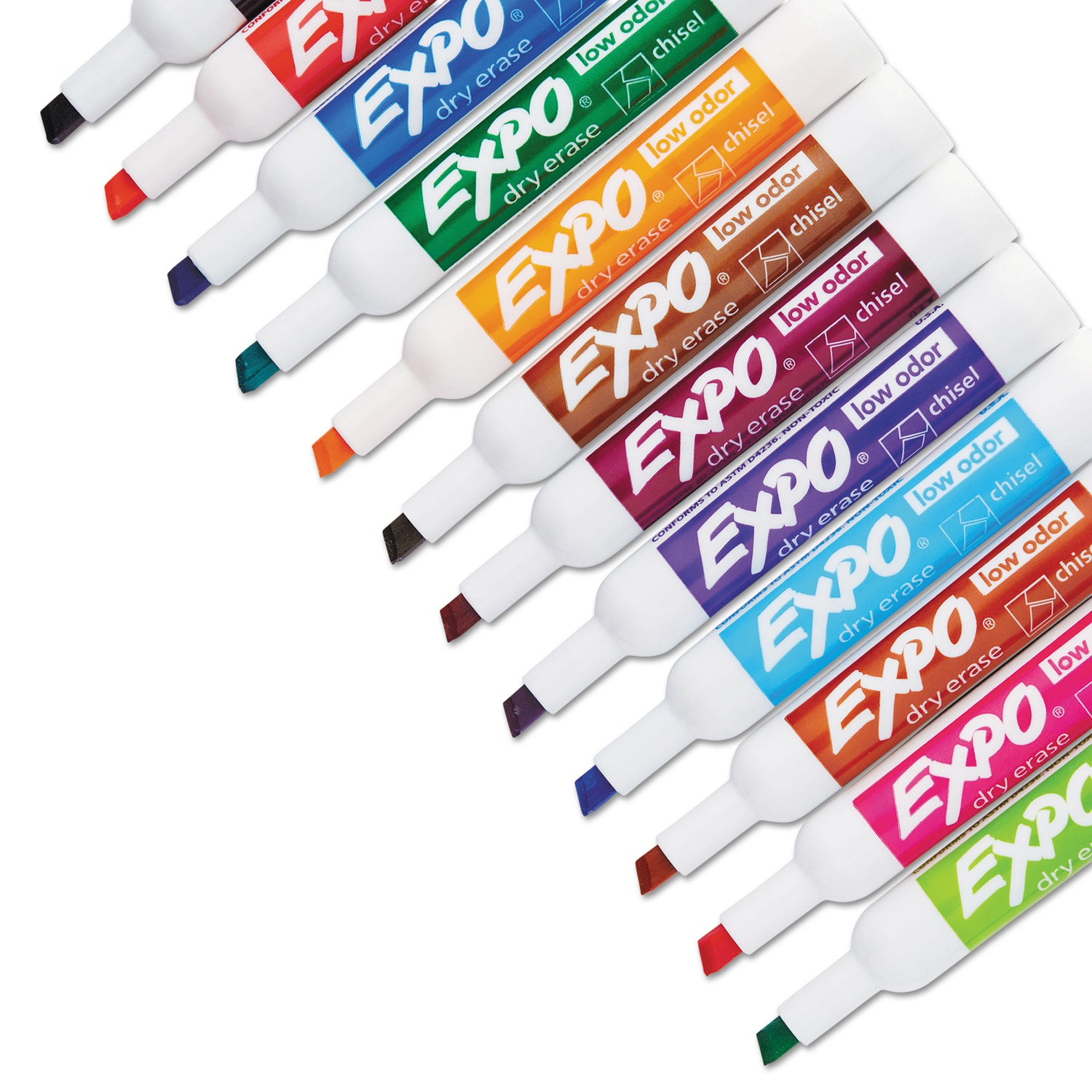 Low-Odor Dry-Erase Marker, Broad Chisel Tip, Assorted Colors, 16/Set - 