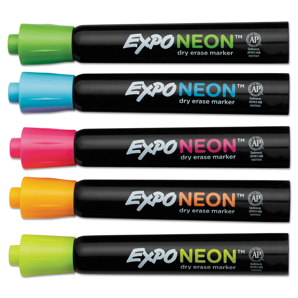 Neon Windows Dry Erase Marker, Broad Bullet Tip, Assorted Colors, 5/Pack - 