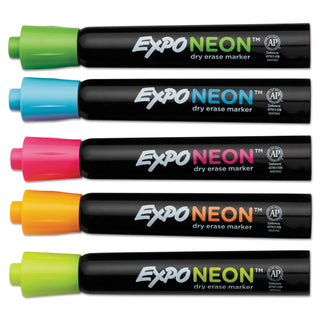 Neon Windows Dry Erase Marker, Broad Bullet Tip, Assorted Colors, 5/Pack - 