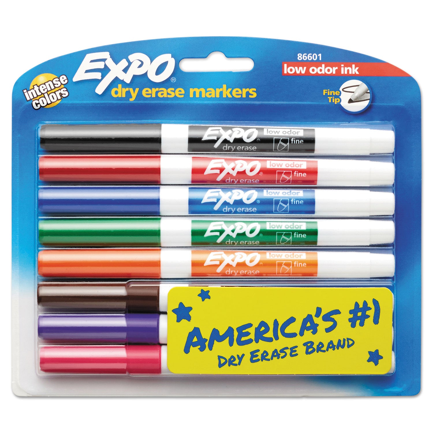 Low-Odor Dry-Erase Marker, Fine Bullet Tip, Assorted Colors, 8/Set - 