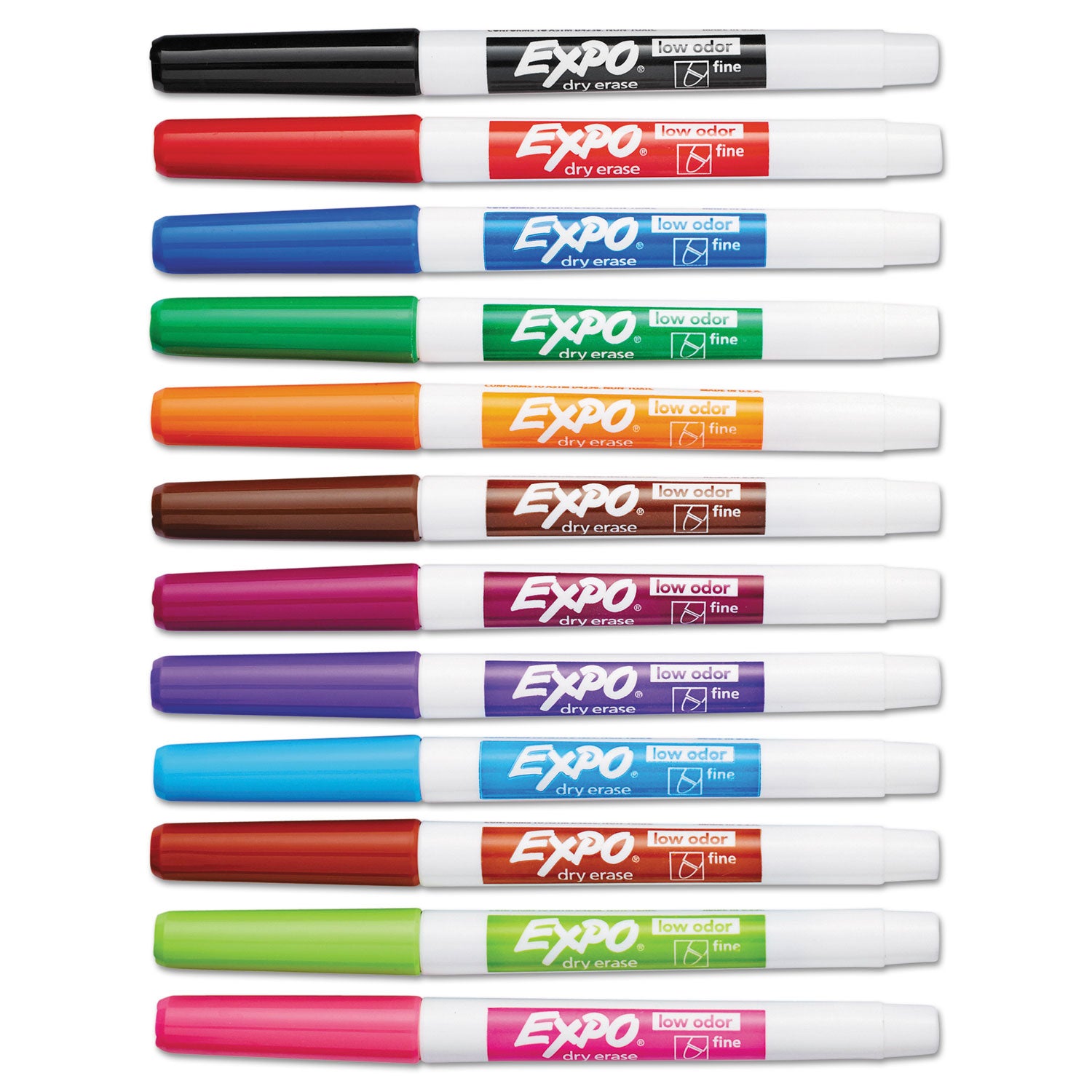 Low-Odor Dry-Erase Marker, Fine Bullet Tip, Assorted Colors, 12/Set - 