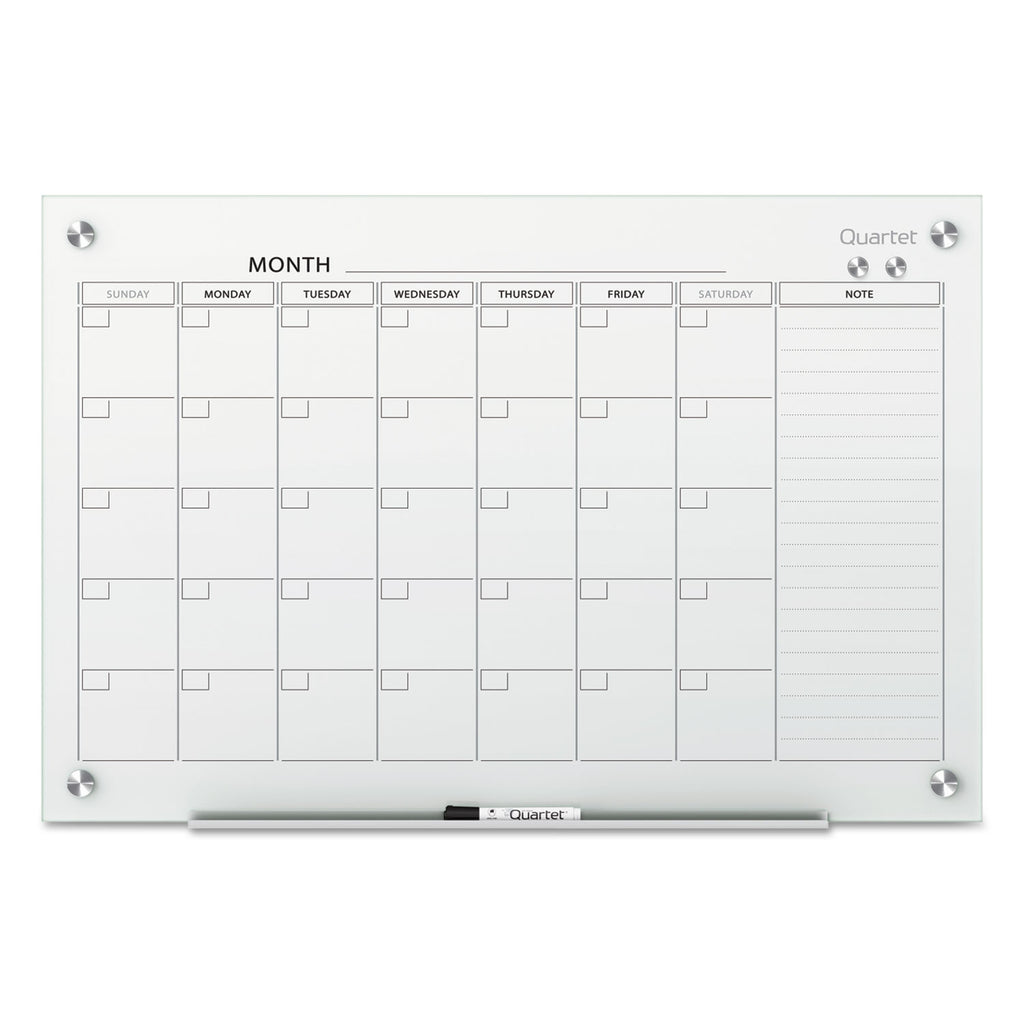 Infinity Magnetic Glass Calendar Board, One Month, 48 x 36, White Surface - 