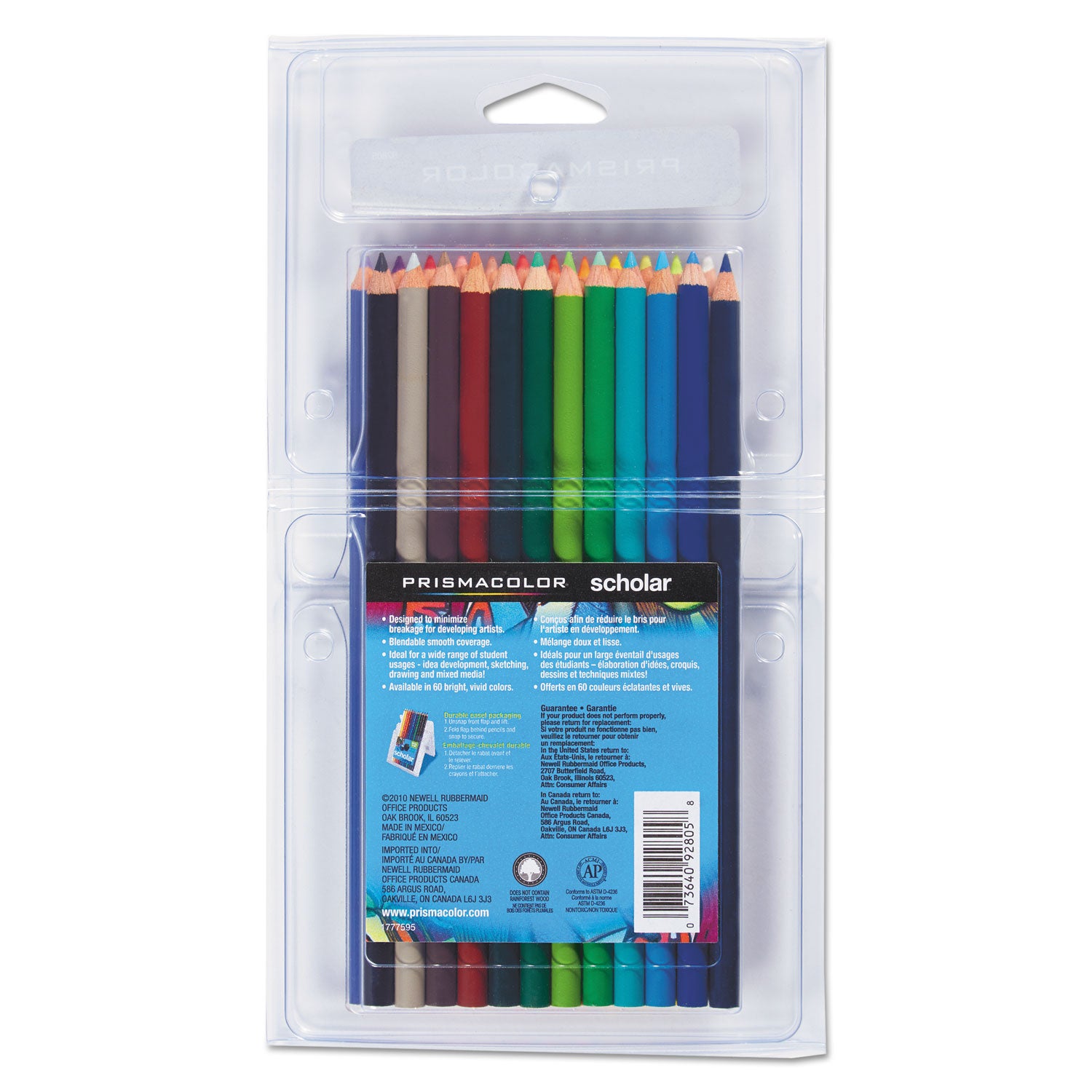 Scholar Colored Pencil Set, 3 mm, 2B, Assorted Lead and Barrel Colors, Dozen - 