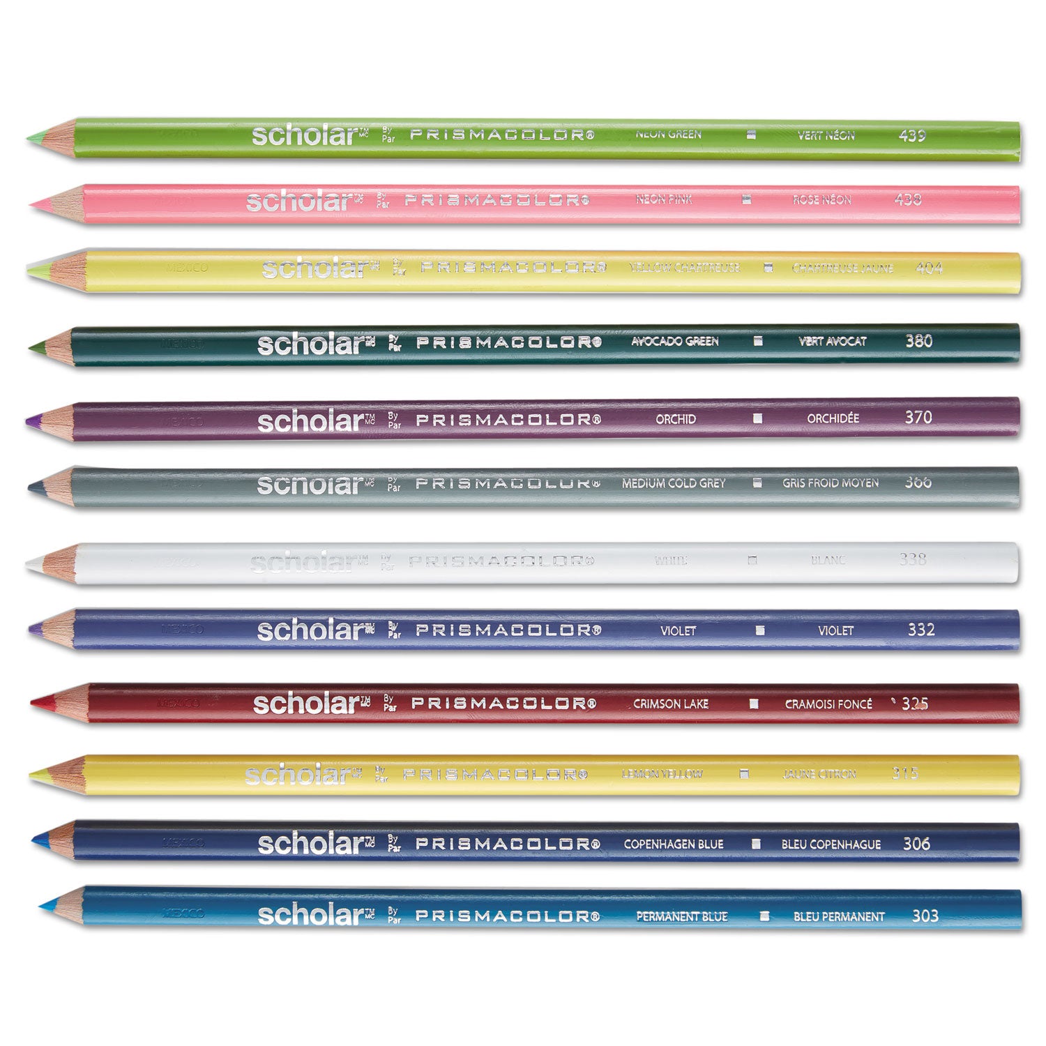 Scholar Colored Pencil Set, 3 mm, 2B, Assorted Lead and Barrel Colors, Dozen - 