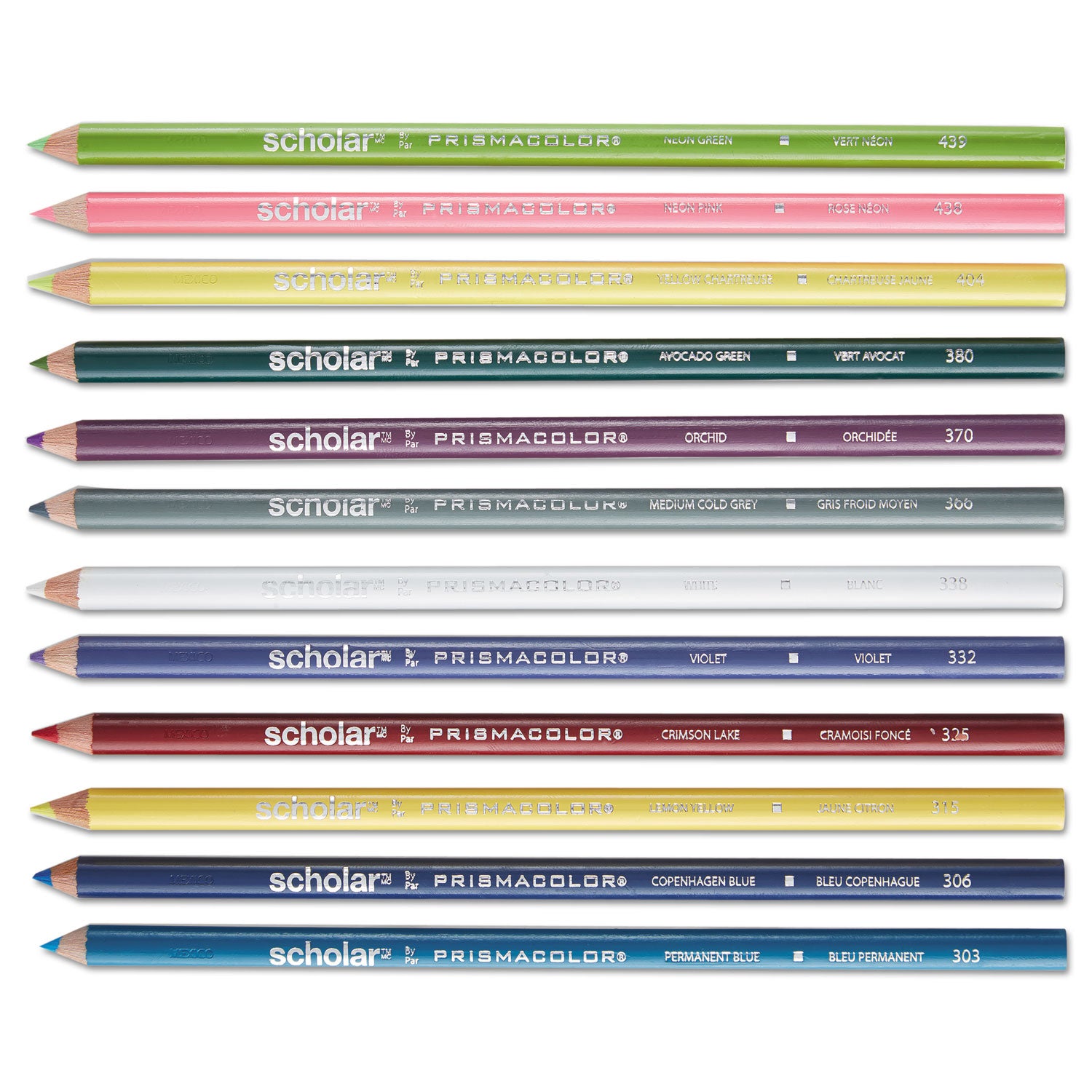 Scholar Colored Pencil Set, 3 mm, 2B, Assorted Lead and Barrel Colors, Dozen