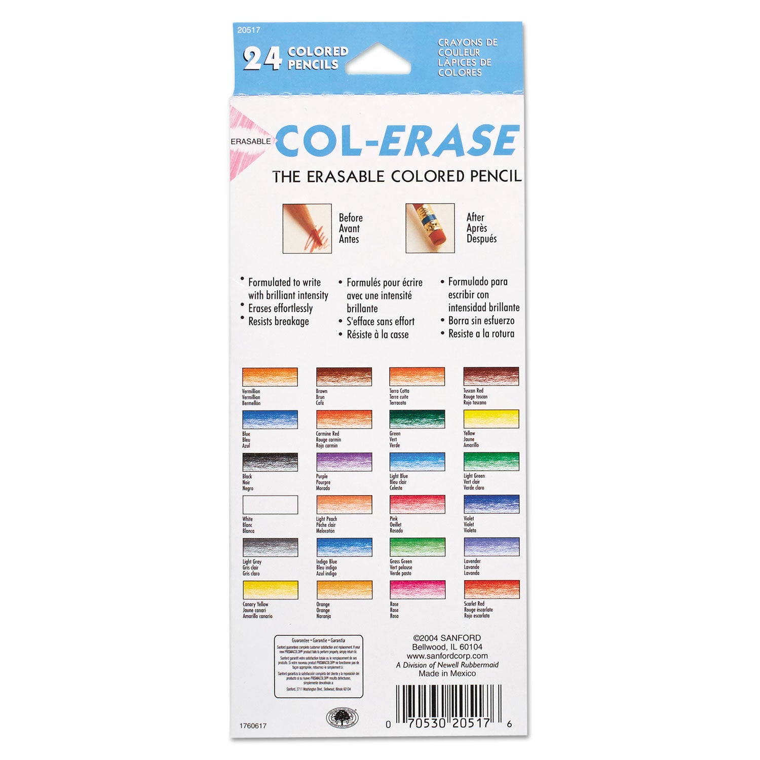 Col-Erase Pencil with Eraser, 0.7 mm, 2B, Assorted Lead and Barrel Colors, 24/Pack - 