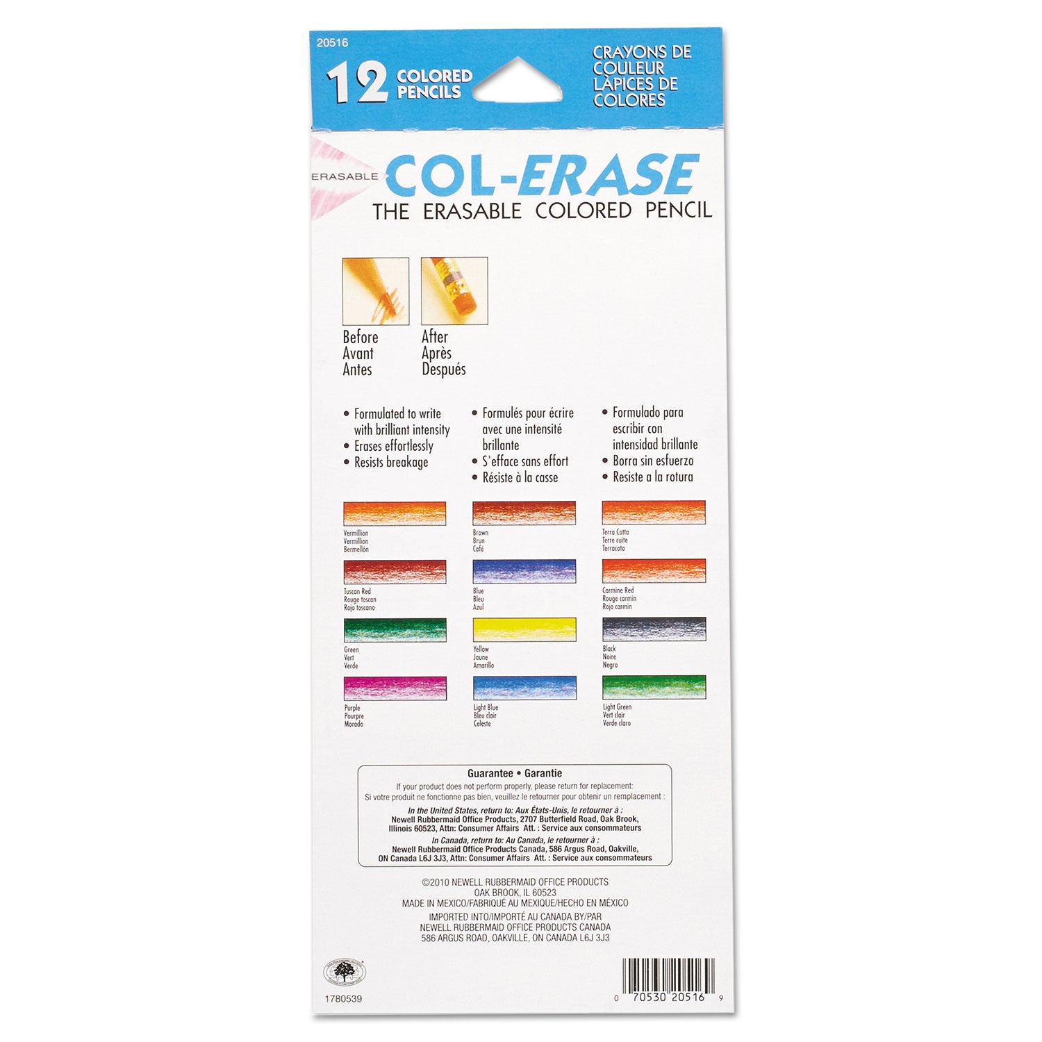 Col-Erase Pencil with Eraser, 0.7 mm, 2B, Assorted Lead and Barrel Colors, Dozen - 