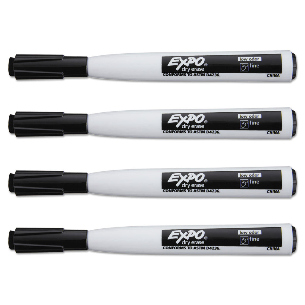 Magnetic Dry Erase Marker, Fine Bullet Tip, Black, 4/Pack