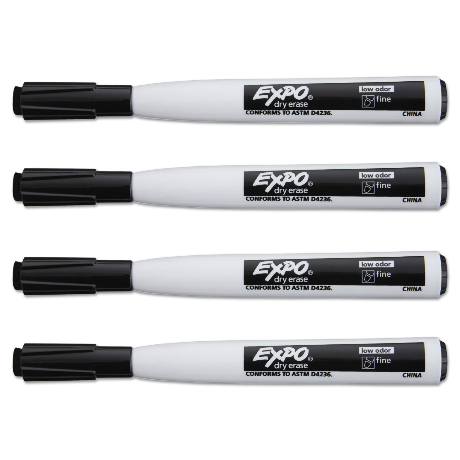 Magnetic Dry Erase Marker, Fine Bullet Tip, Black, 4/Pack