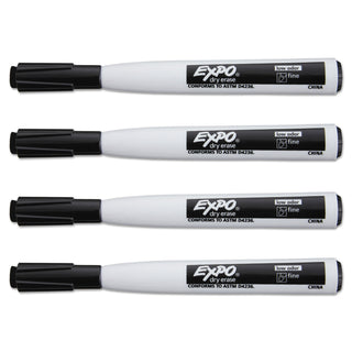 Magnetic Dry Erase Marker, Fine Bullet Tip, Black, 4/Pack