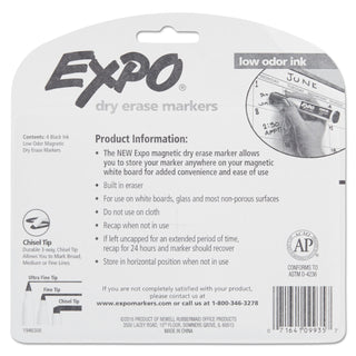 Magnetic Dry Erase Marker, Broad Chisel Tip, Black, 4/Pack