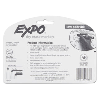 Magnetic Dry Erase Marker, Fine Bullet Tip, Black, 4/Pack