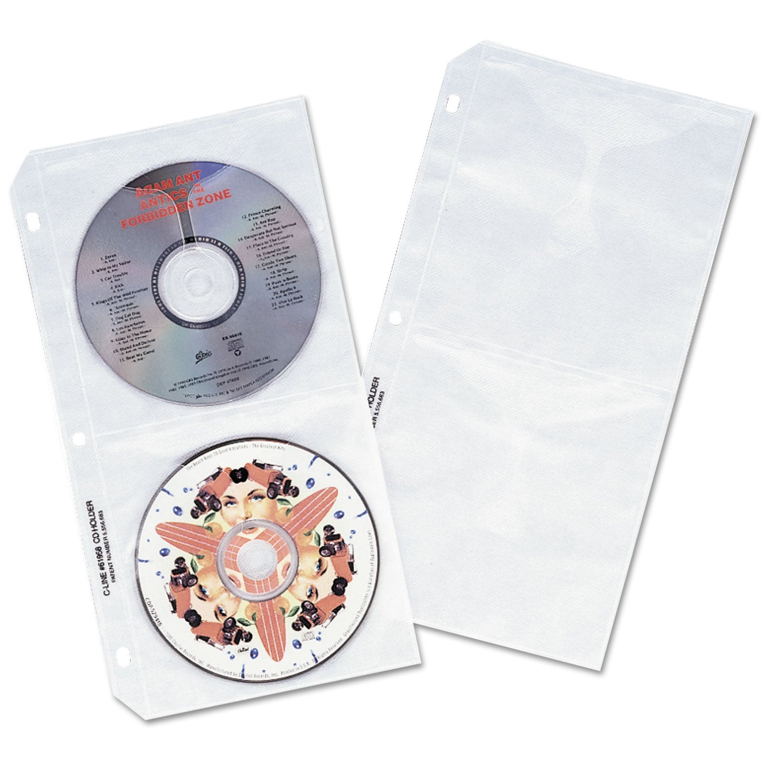 Deluxe CD Ring Binder Storage Pages, Standard, 4 Disc Capacity, Clear/White, 10/Pack - 