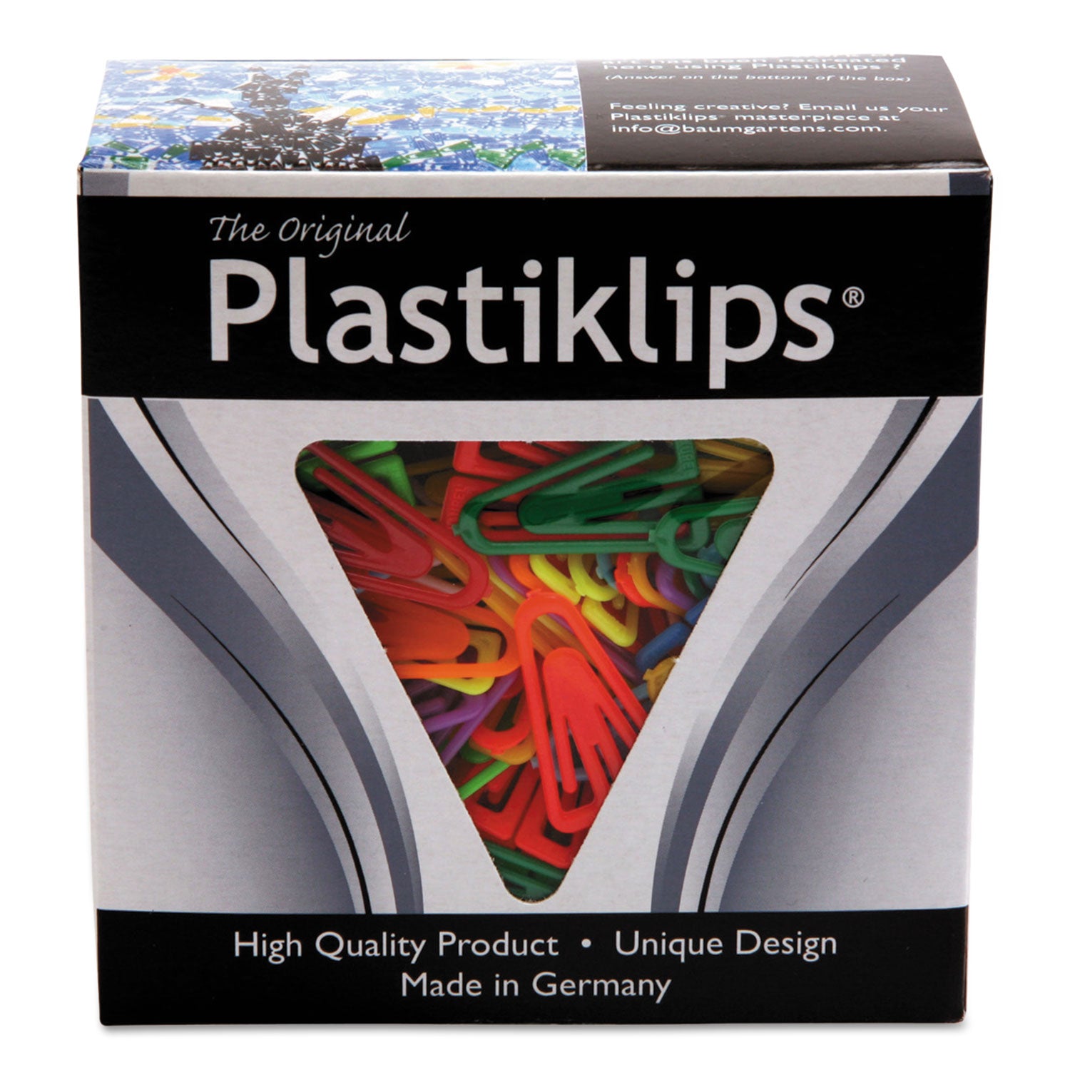 Plastiklips Paper Clips, Medium, Smooth, Assorted Colors, 500/Box - 