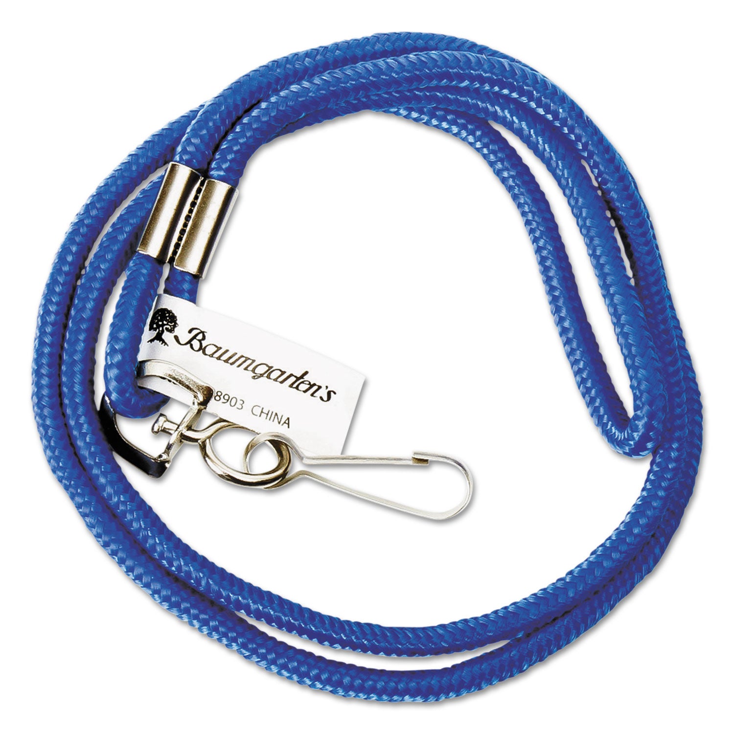Rope Lanyard, Metal Hook Fastener, 36" Long, Nylon, Blue - 