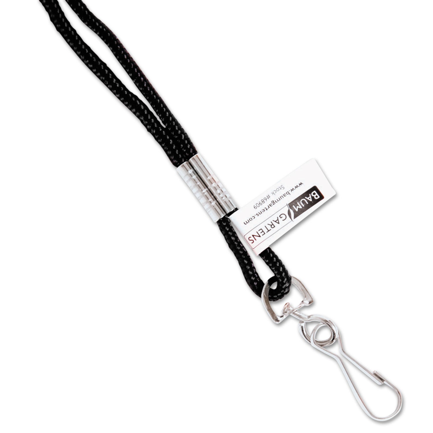 Rope Lanyard, Metal Hook Fastener, 36" Long, Nylon, Black - 