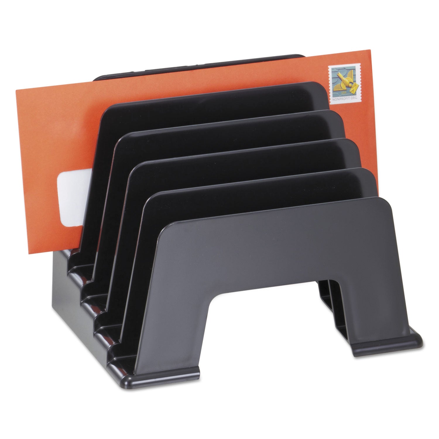 Recycled Plastic Incline Sorter, 5 Sections, DL to A5 Size Files, 8" x 5.5" x 6", Black - 