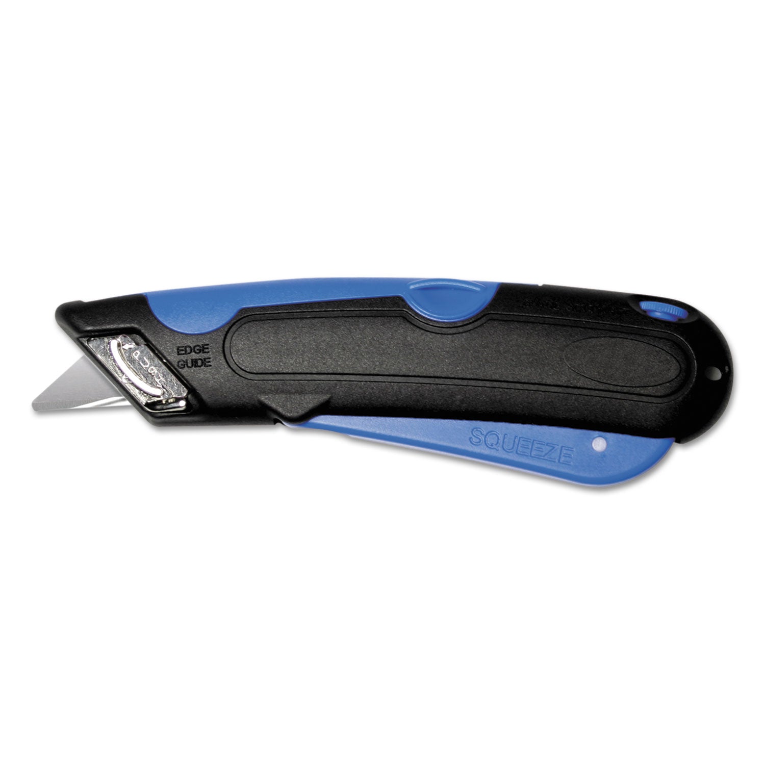 Easycut Self-Retracting Cutter with Safety-Tip Blade, Holster and Lanyard, 6" Plastic Handle, Black/Blue - 