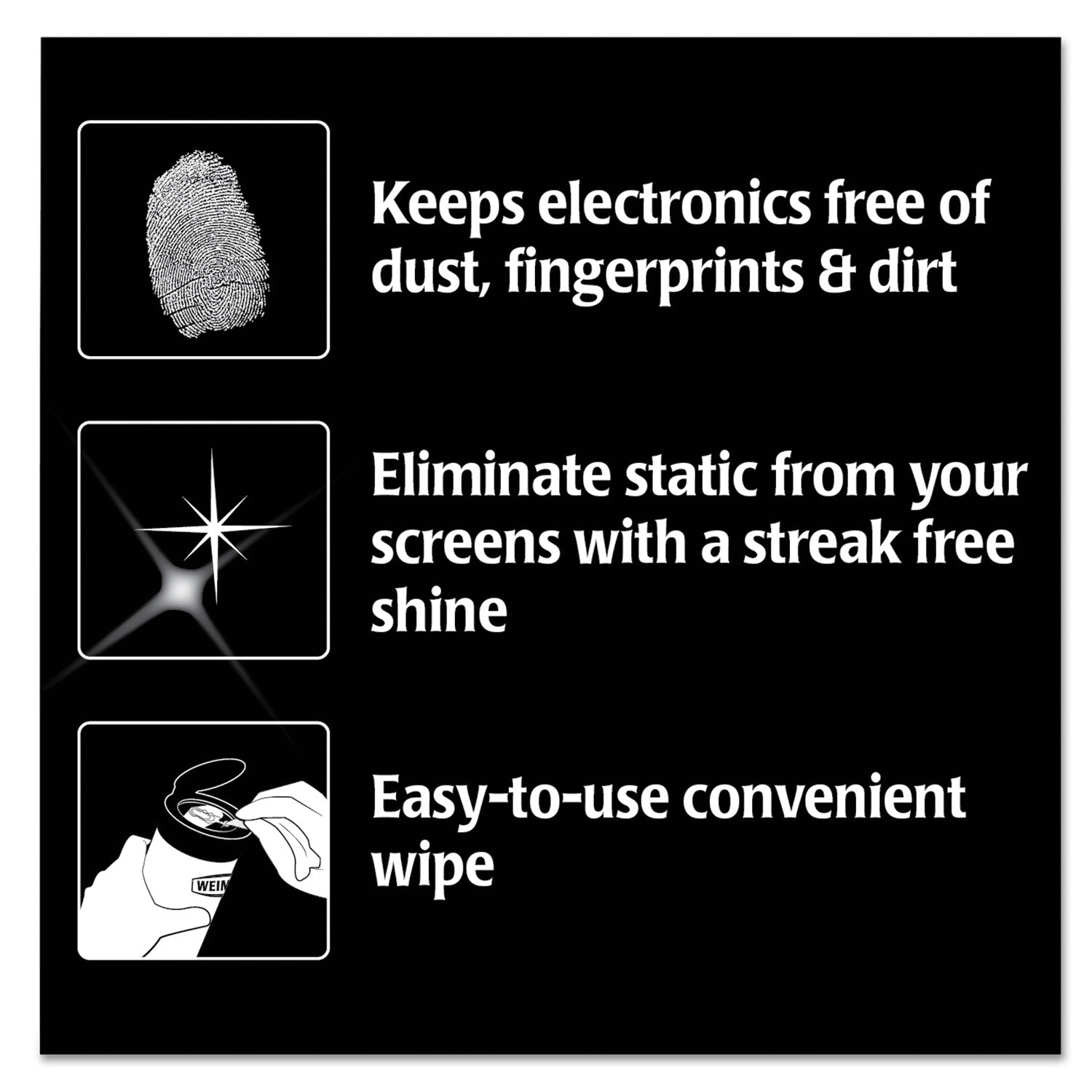 E-tronic Wipes, 1-Ply, 7 x 8, White, 30/Canister