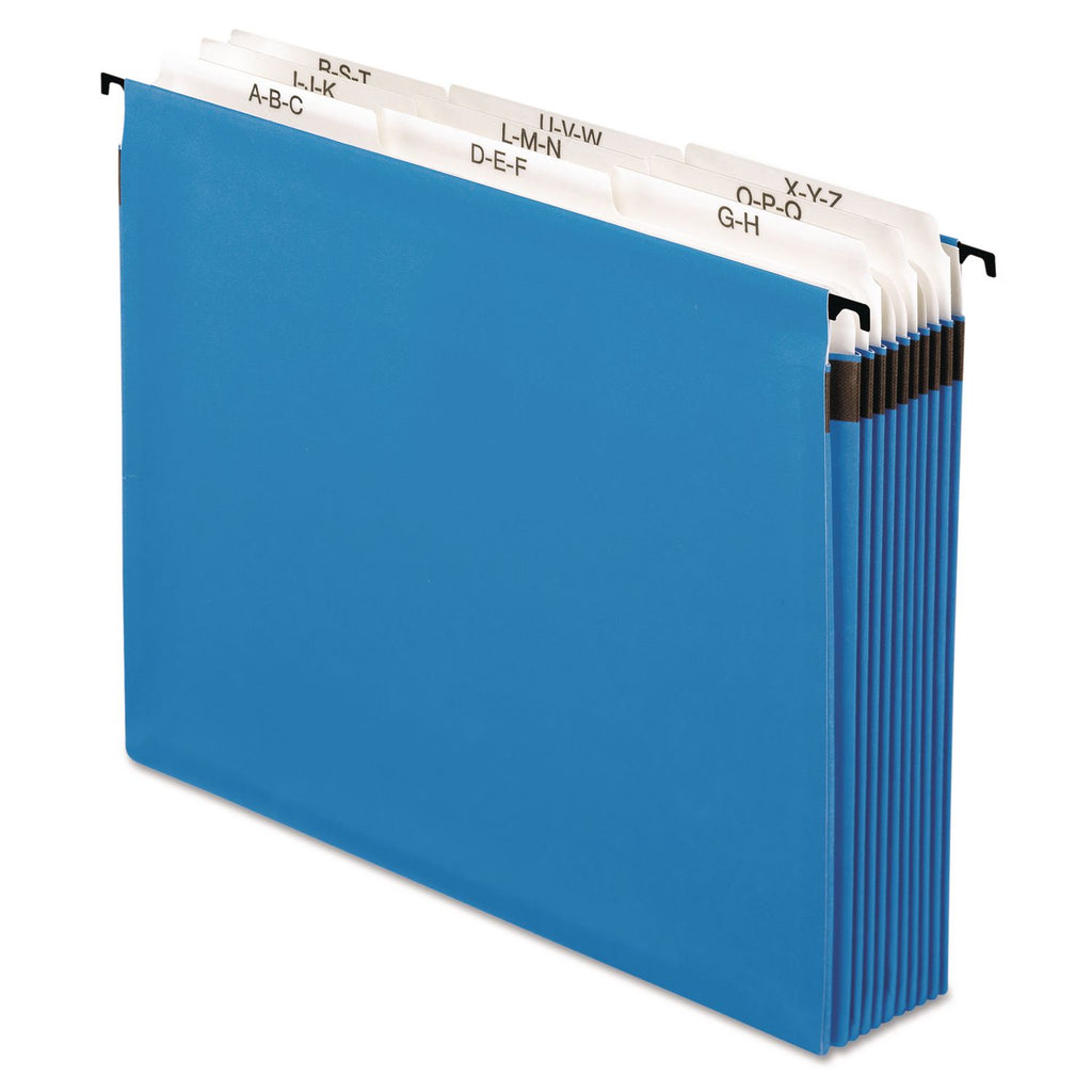 SureHook Nine-Section Hanging Folder, 9 Sections, 5.25" Capacity, Letter Size, 1/5-Cut Tabs, Blue