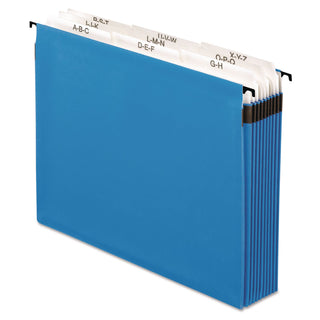 SureHook Nine-Section Hanging Folder, 9 Sections, 5.25" Capacity, Letter Size, 1/5-Cut Tabs, Blue