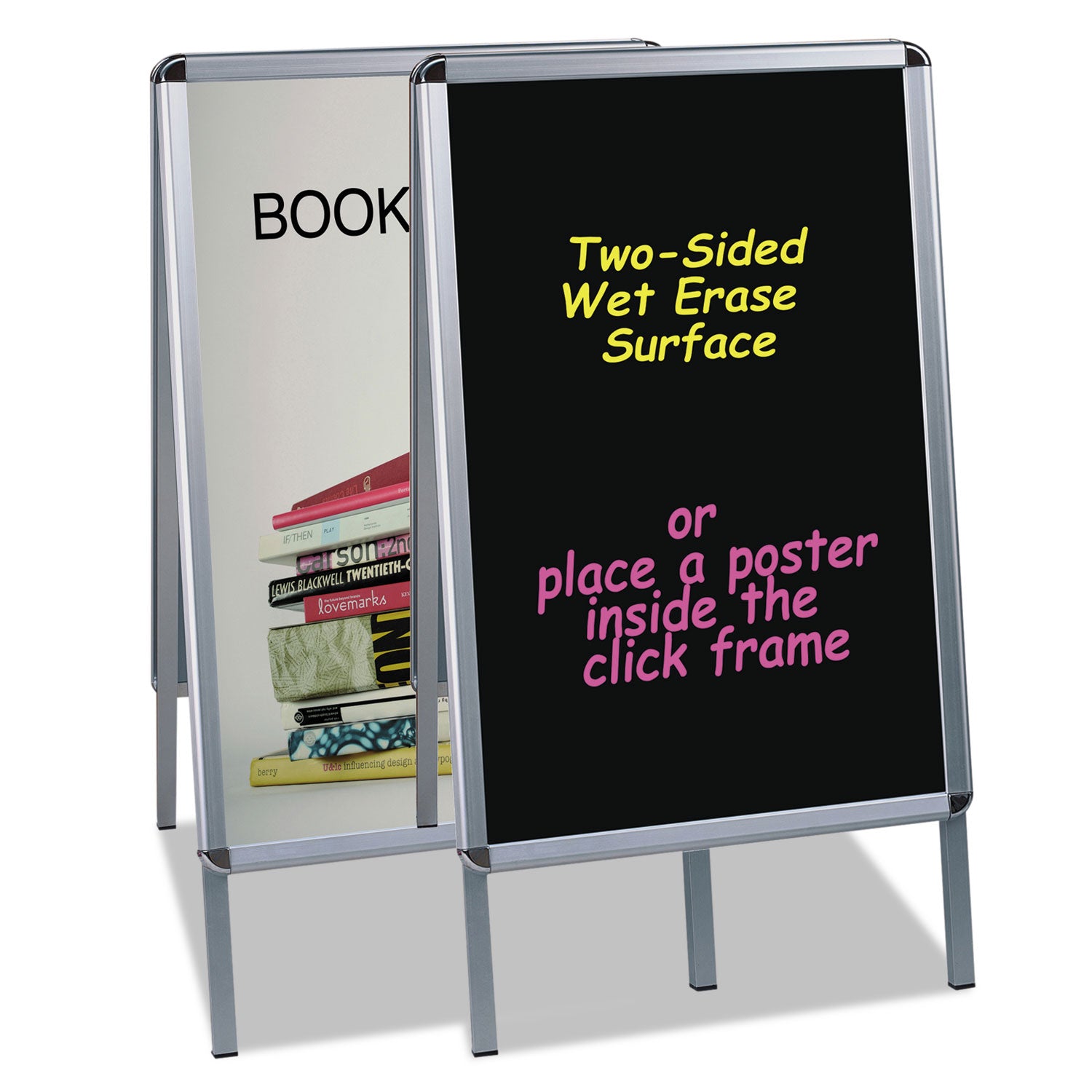 Wet Erase Board, Double Sided, 23 x 33, 42" Tall, Black Surface, Silver Aluminum Frame - 
